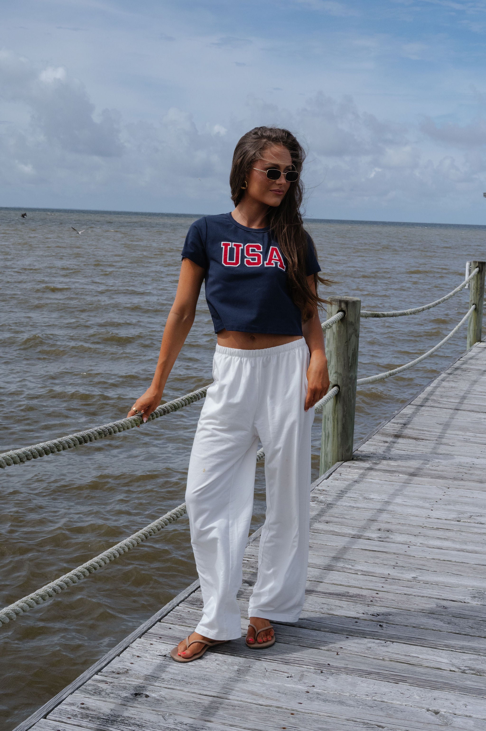 "USA" Baby Tee-Navy