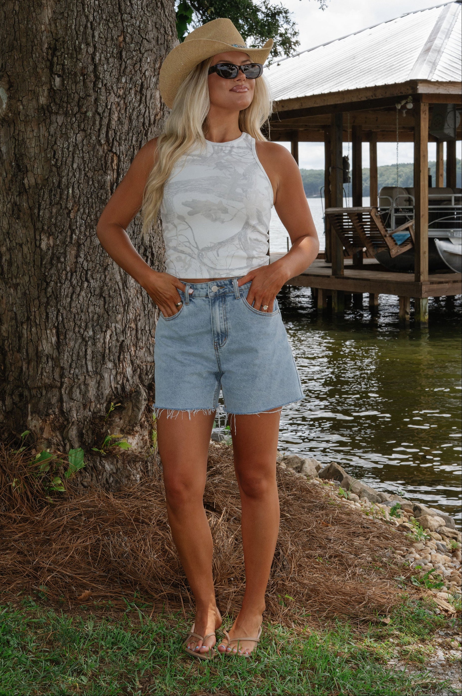 Camo Racer Back Tank Top-Cream