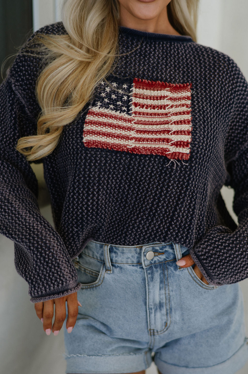 Flag Knitted Sweater-Navy