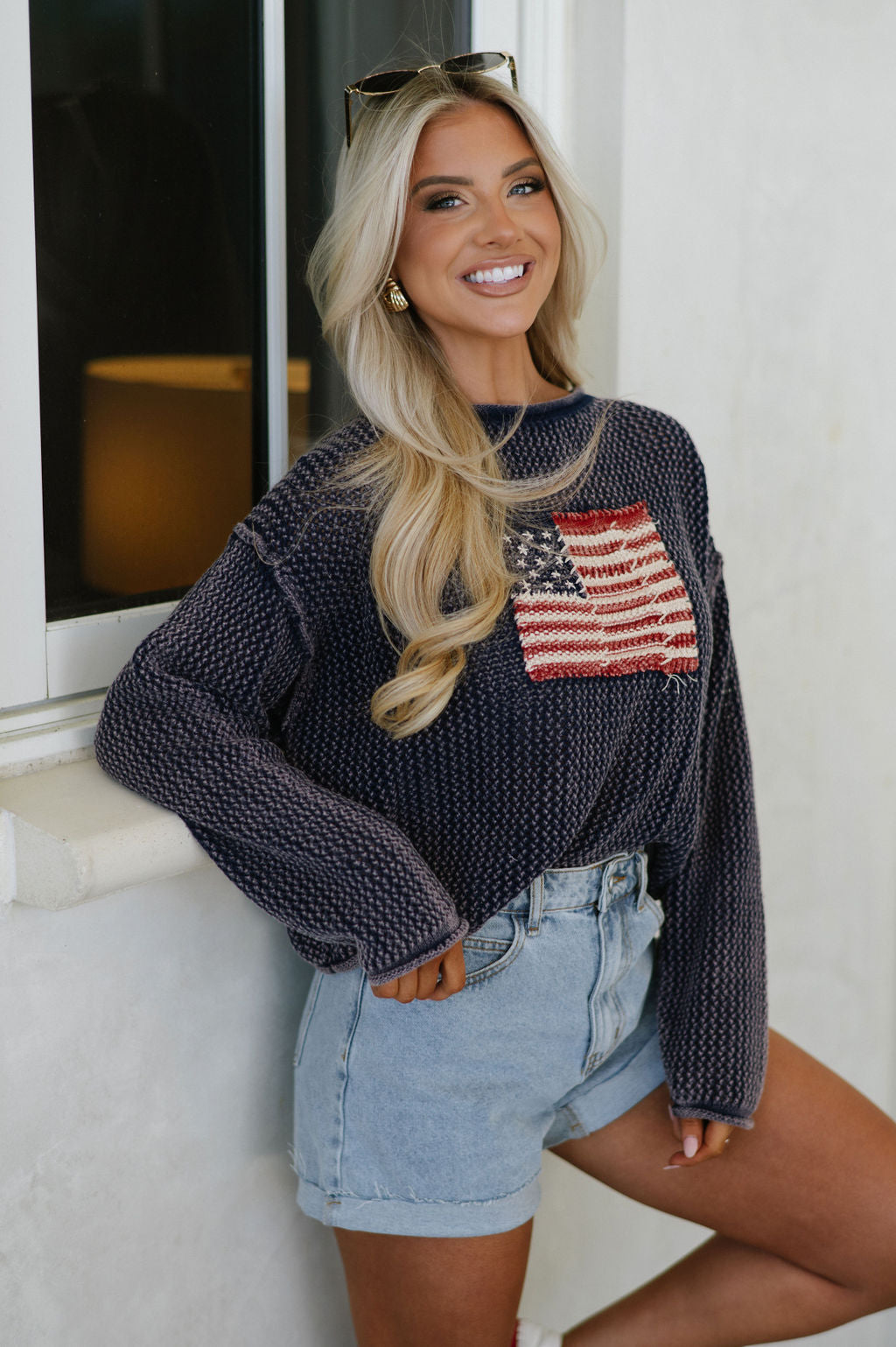 Flag Knitted Sweater-Navy