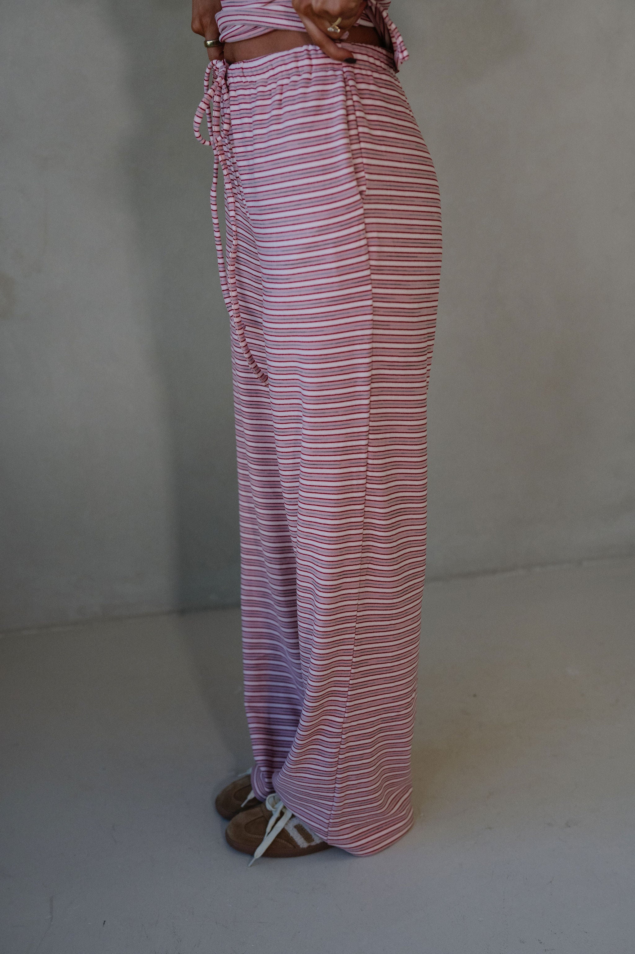Brushed Striped Pants Set-Strawberry