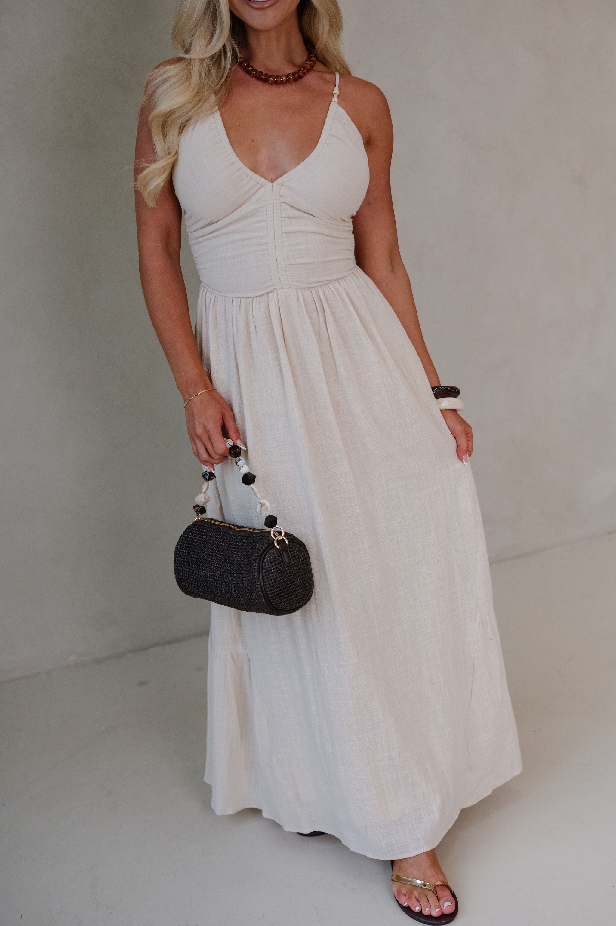 Mary V-neck Maxi Dress-Khaki