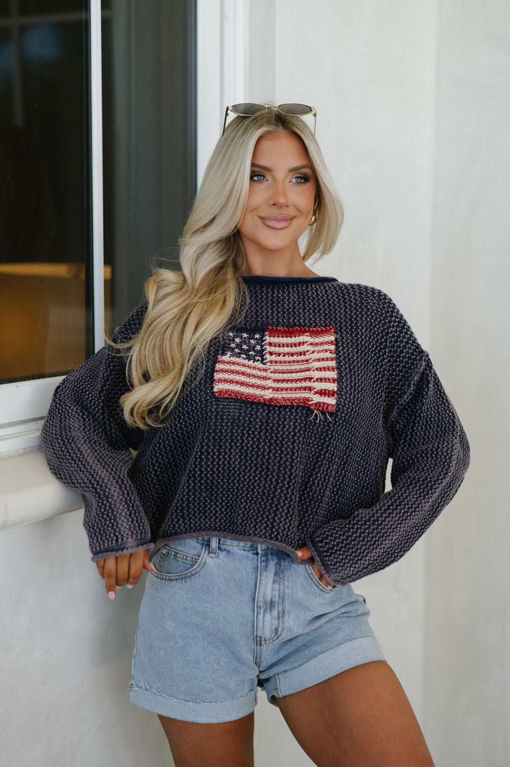 Flag Knitted Sweater-Navy