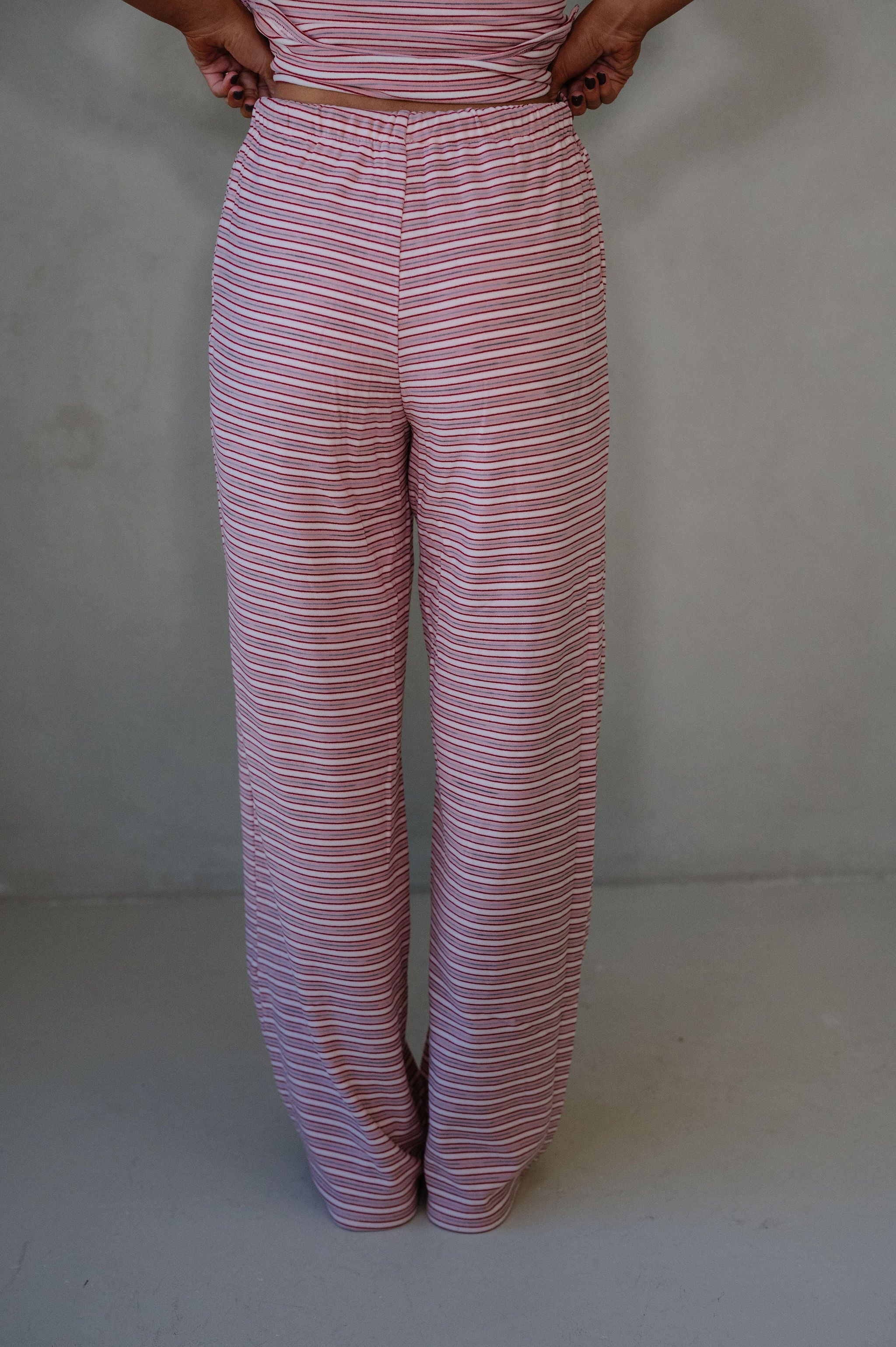 Brushed Striped Pants Set-Strawberry