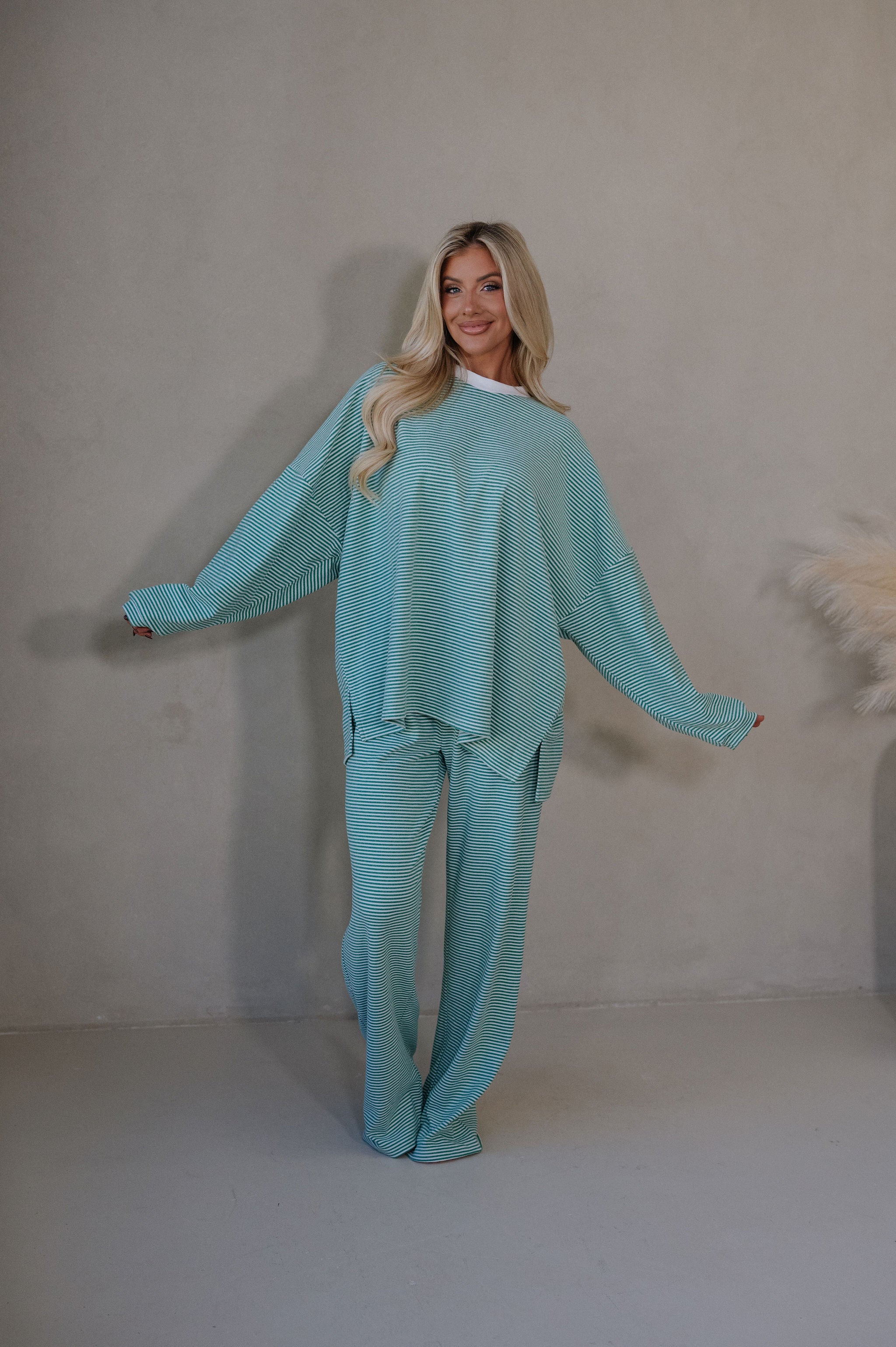 Lenni Striped Oversized Top-Green