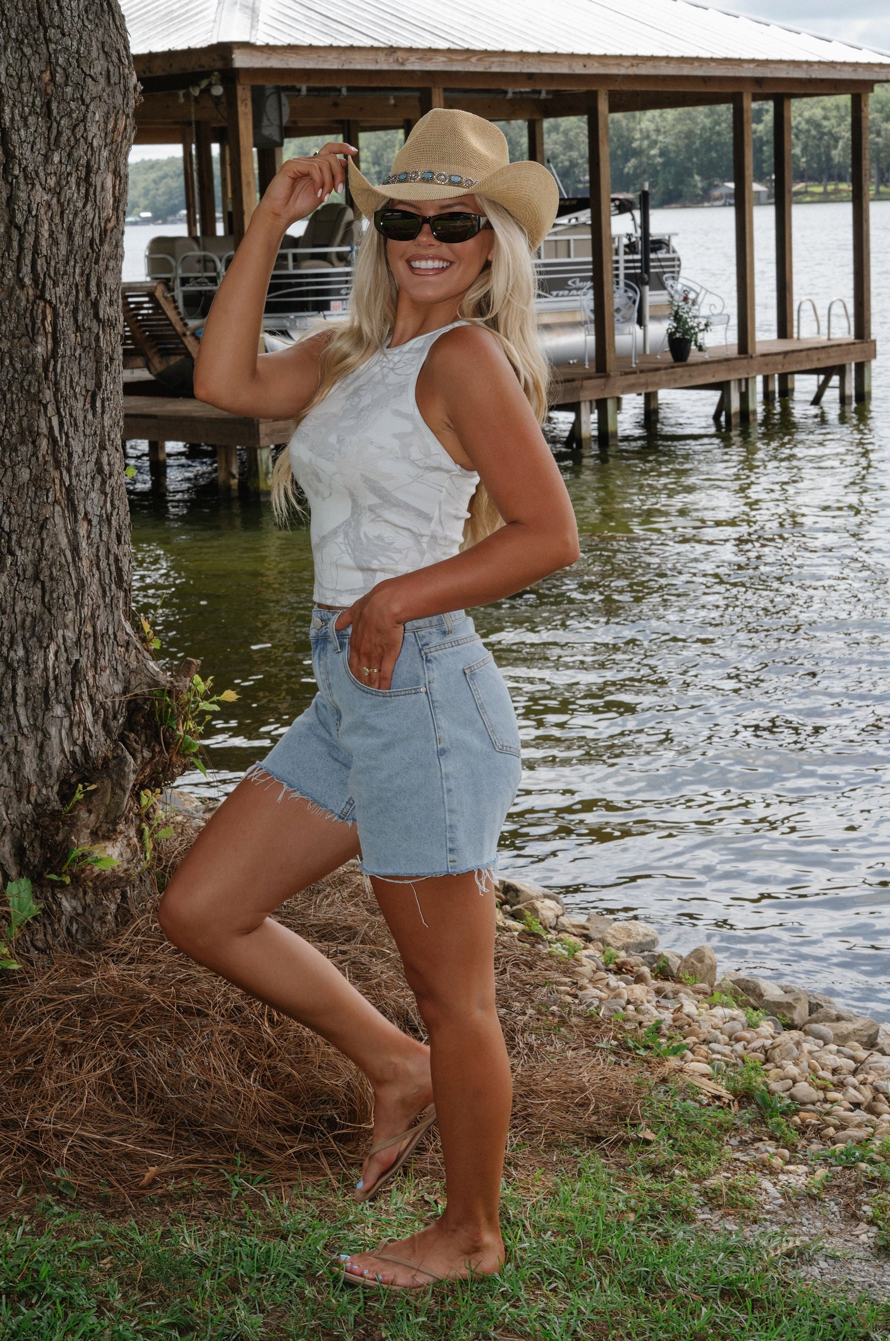 Camo Racer Back Tank Top-Cream