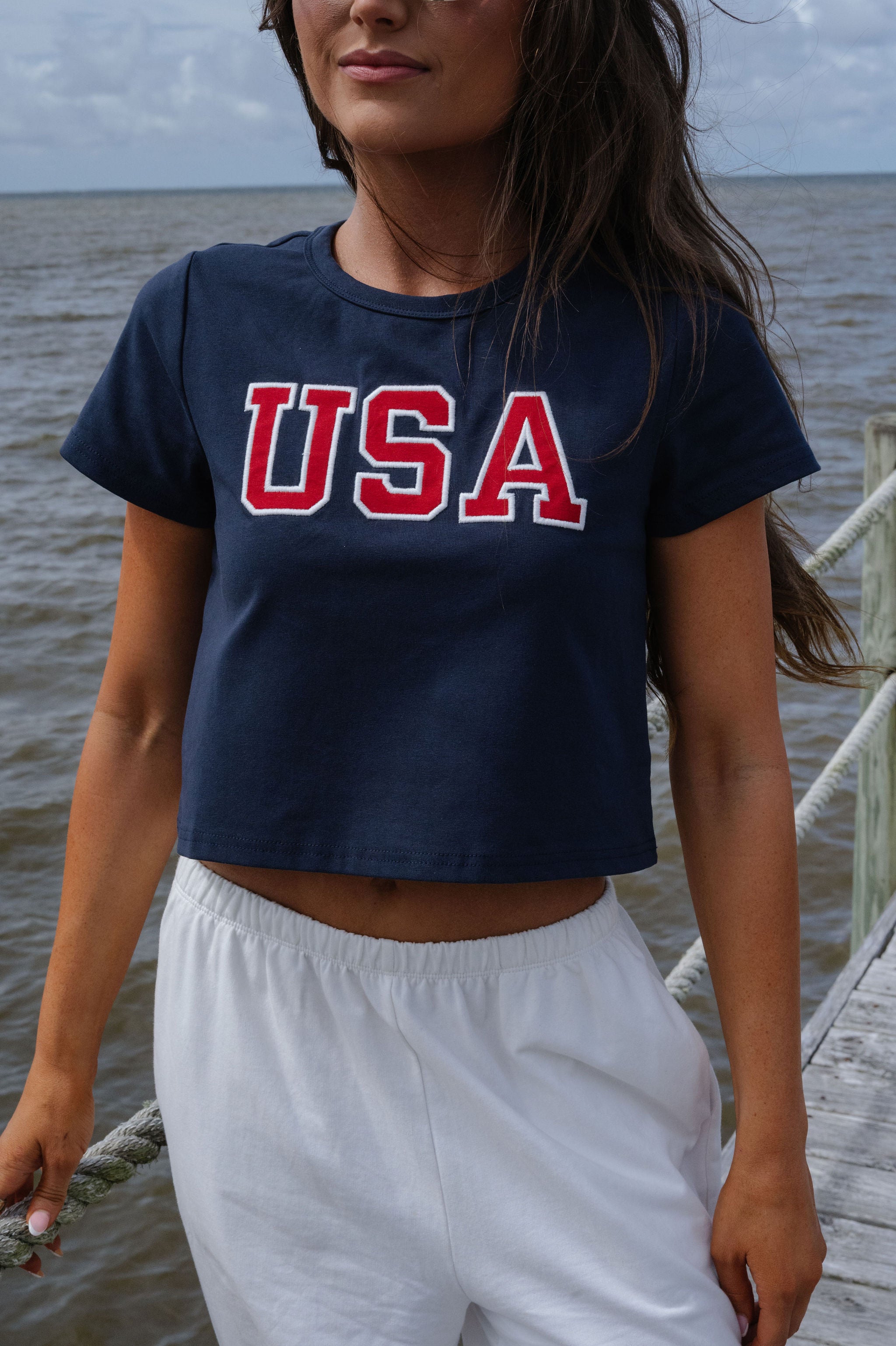 "USA" Baby Tee-Navy