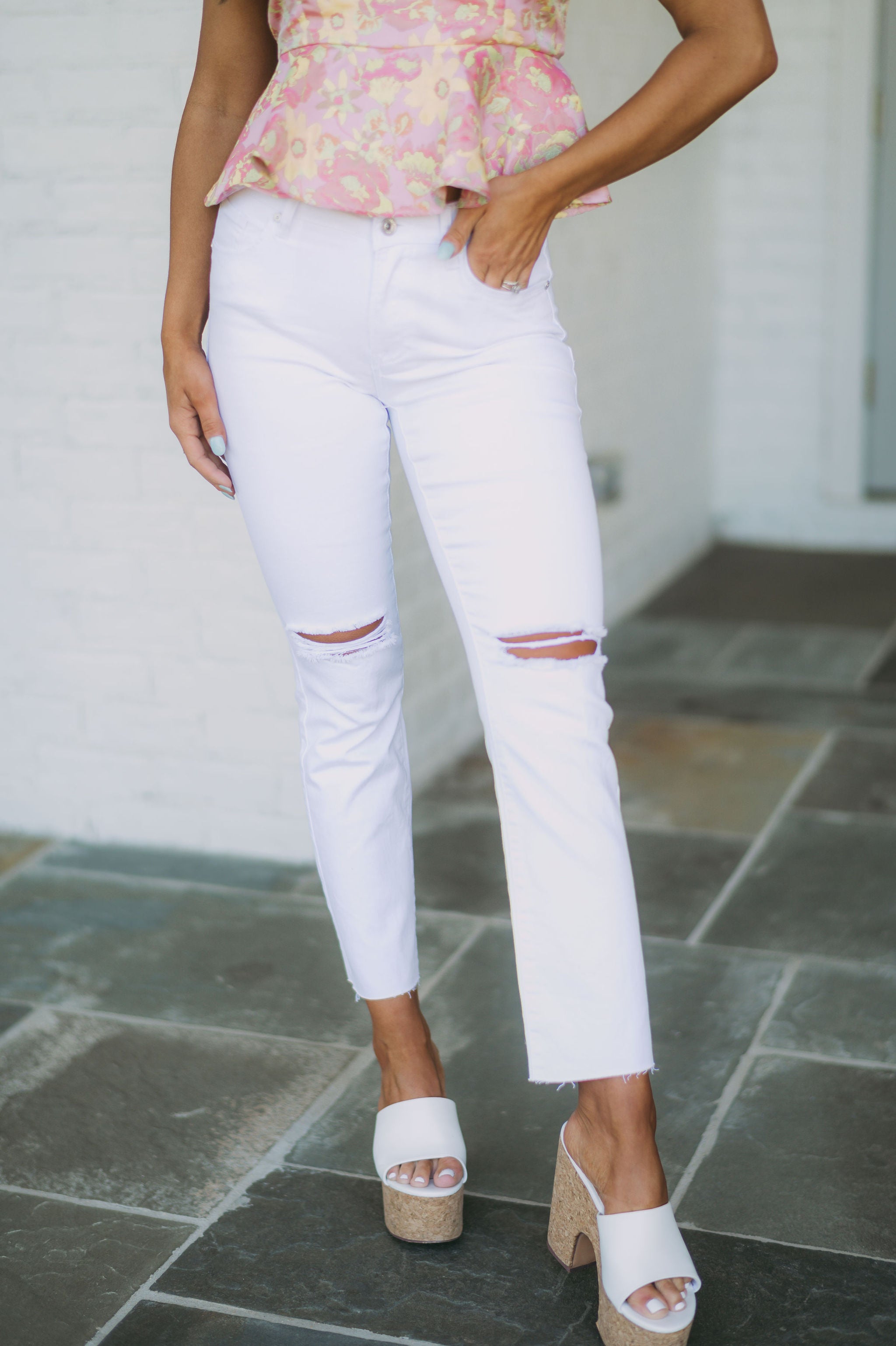 Lainey Mid Rise Jeans- White