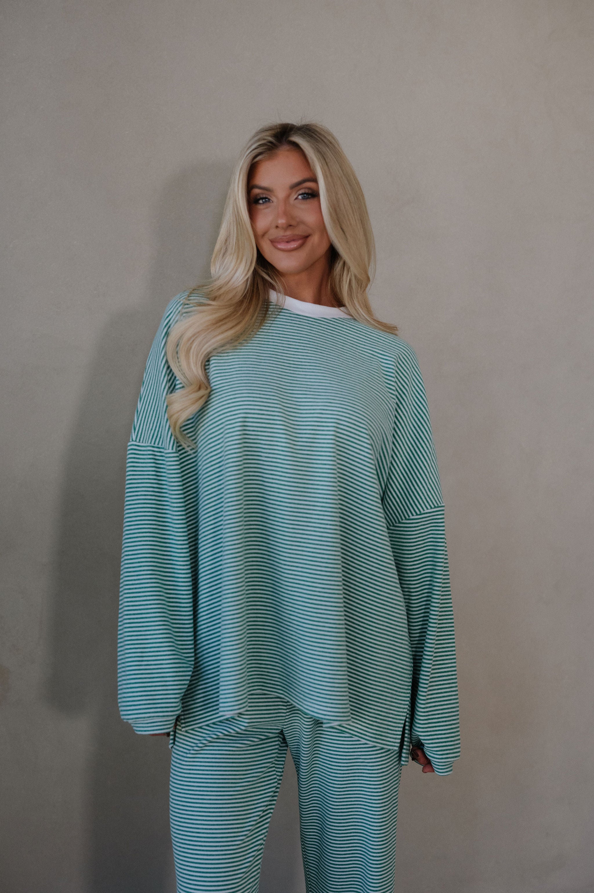 Lenni Striped Oversized Top-Green