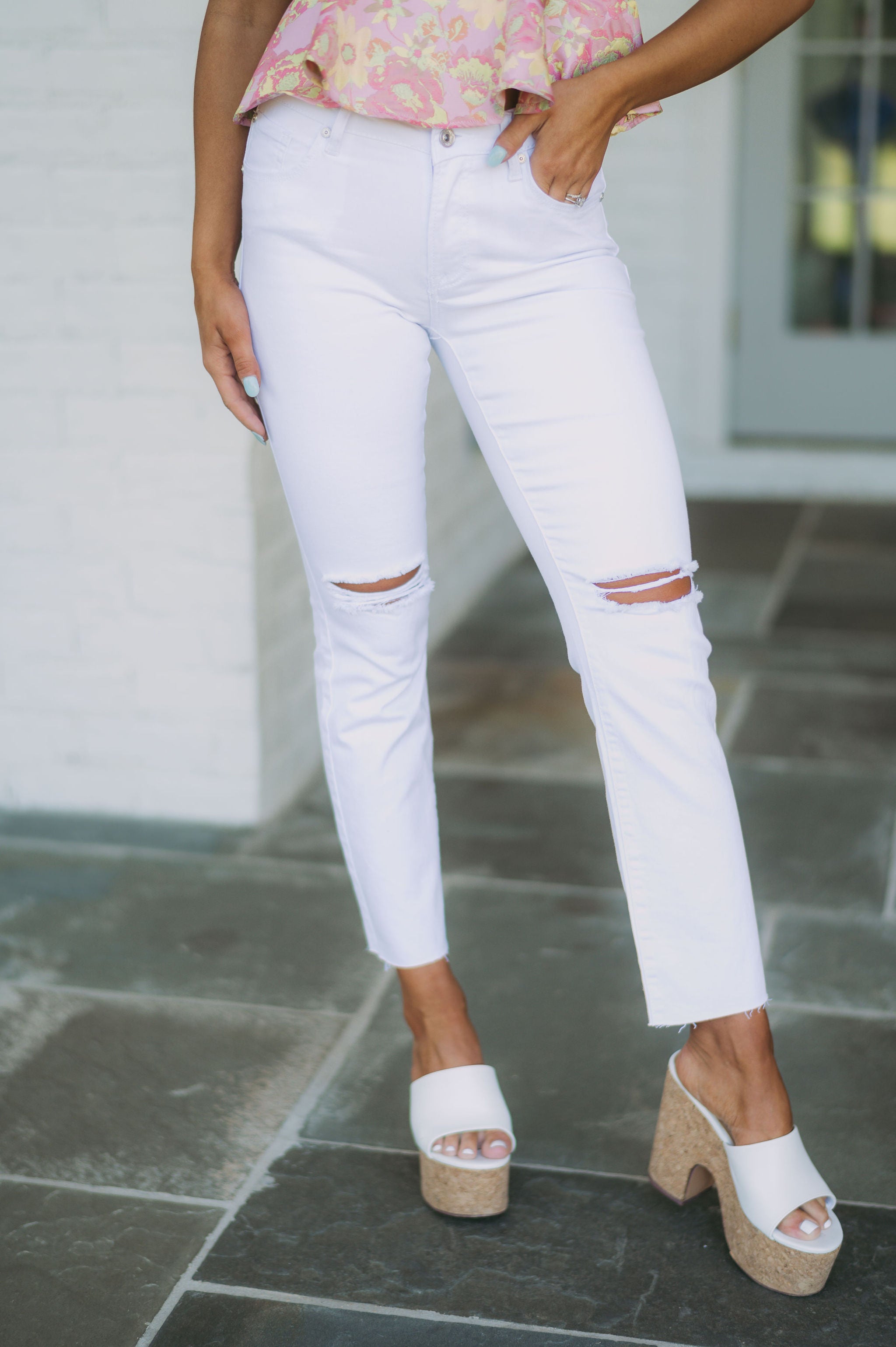 Lainey Mid Rise Jeans- White