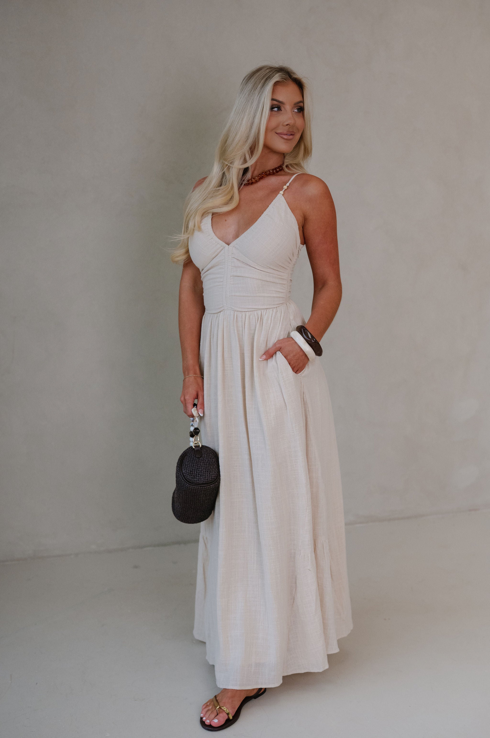 Mary V-neck Maxi Dress-Khaki