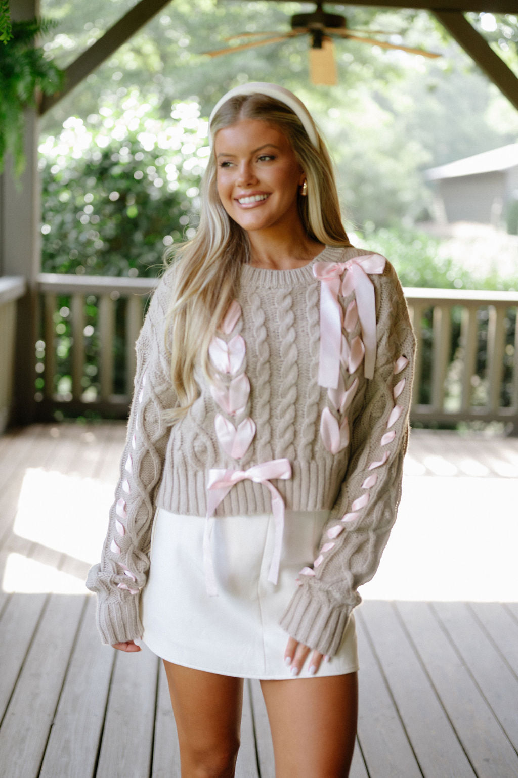 Braided Ribbon Sweater-Taupe