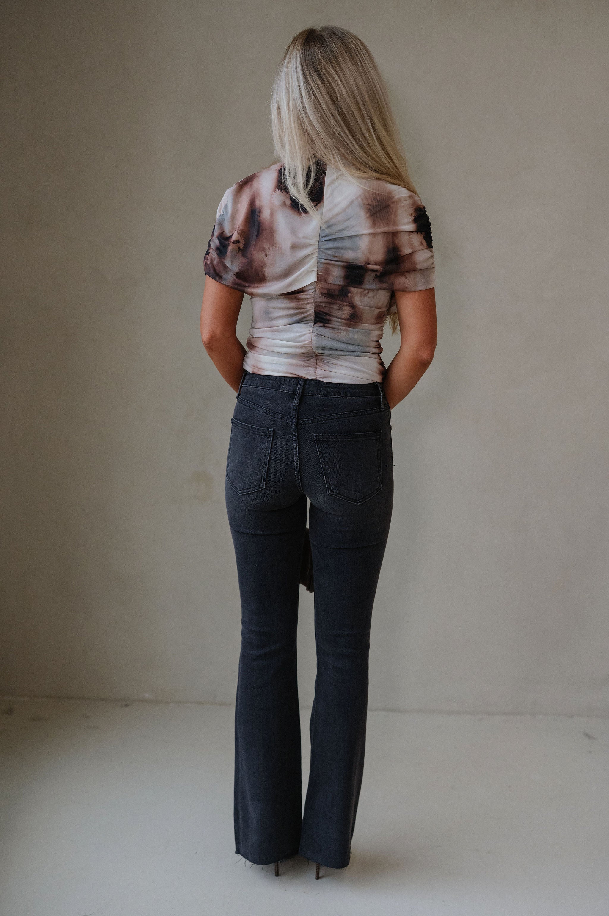 Tate Mesh Mock Neck Top-Brown