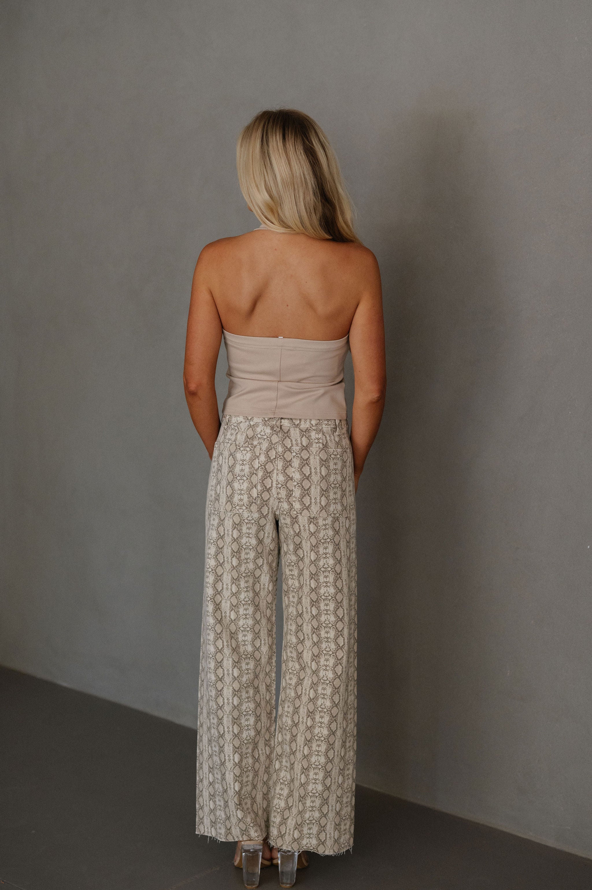 Corie Snake Printed Pants-Beige
