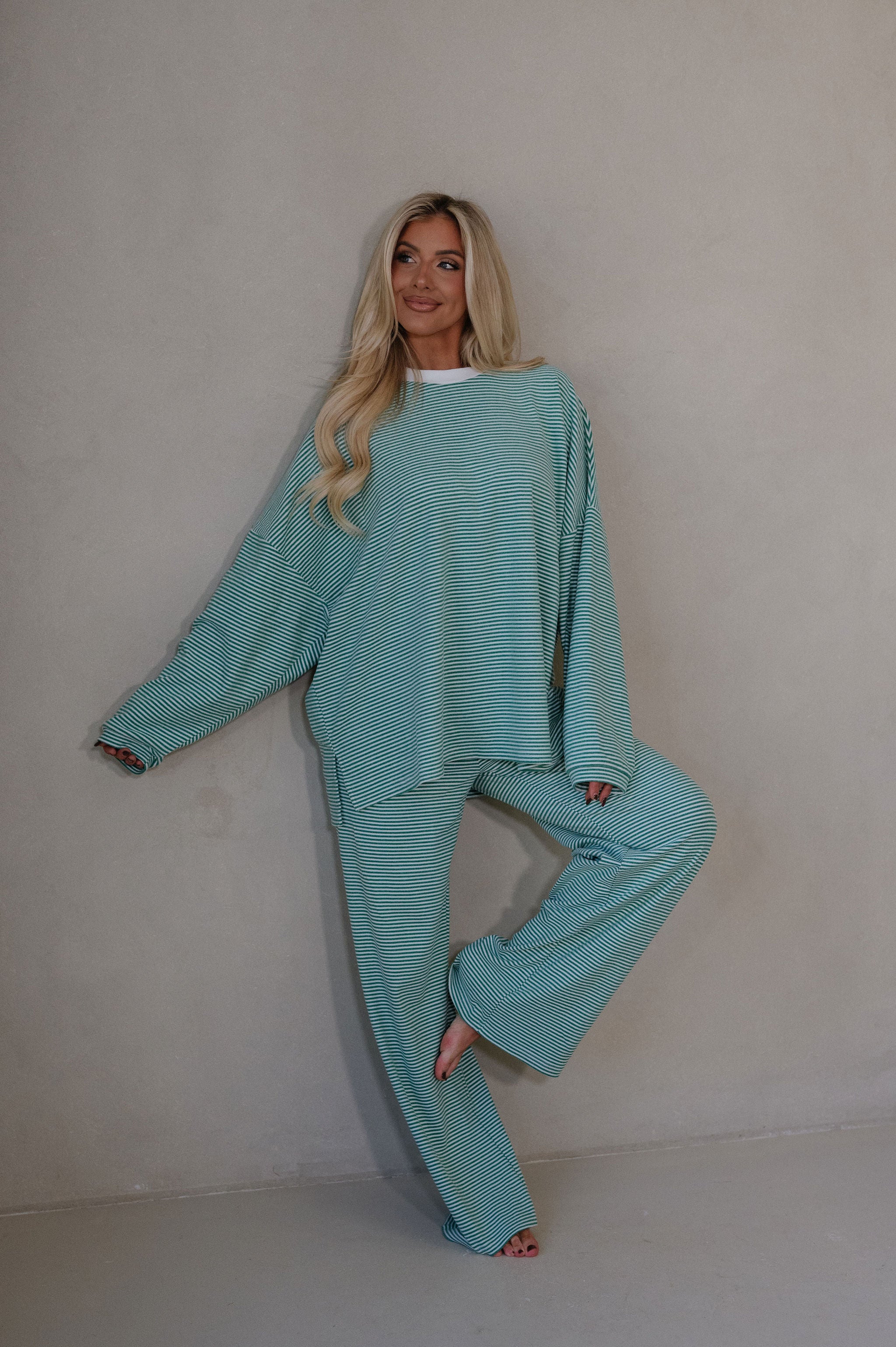 Lenni Striped Oversized Top-Green