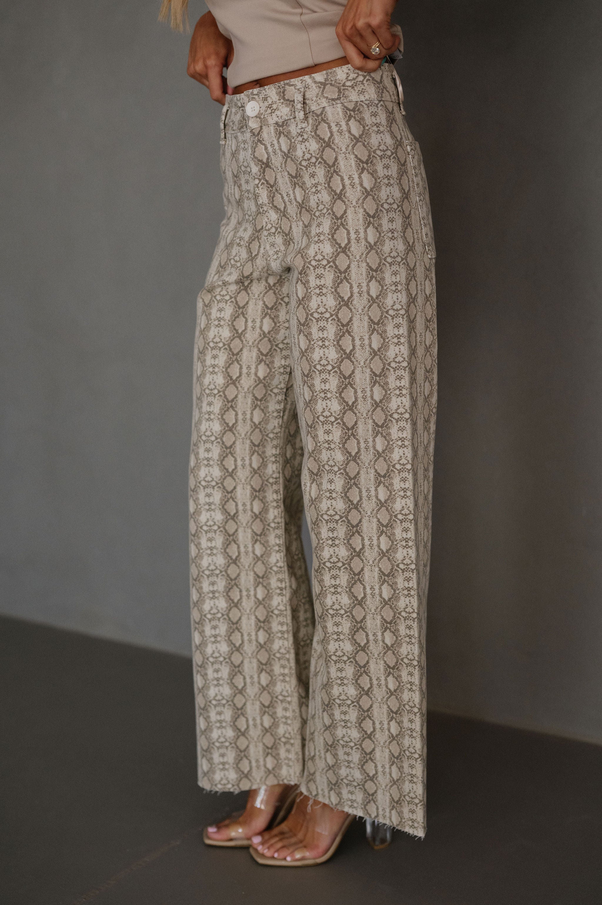 Corie Snake Printed Pants-Beige