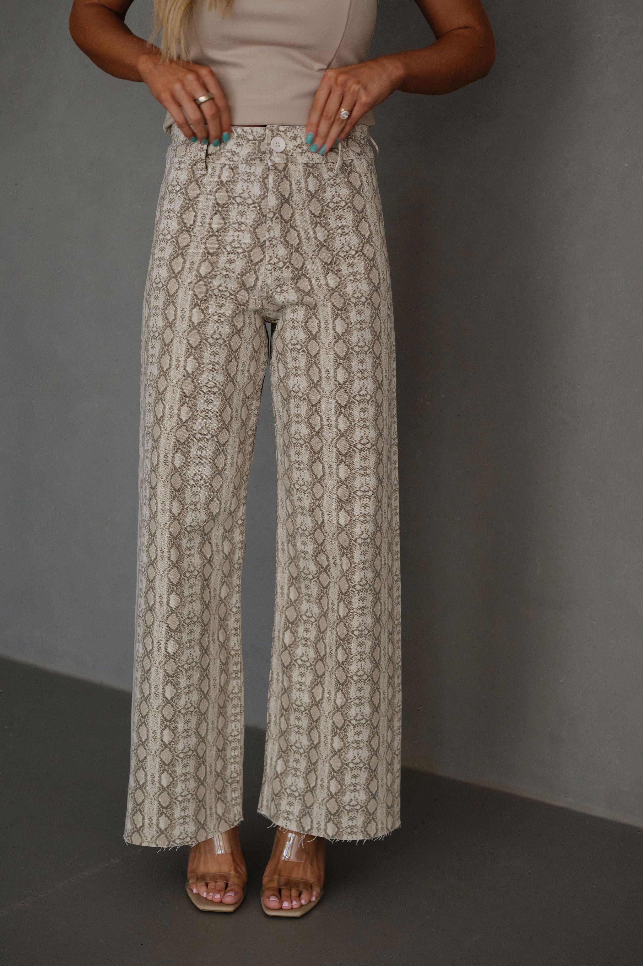 Corie Snake Printed Pants-Beige