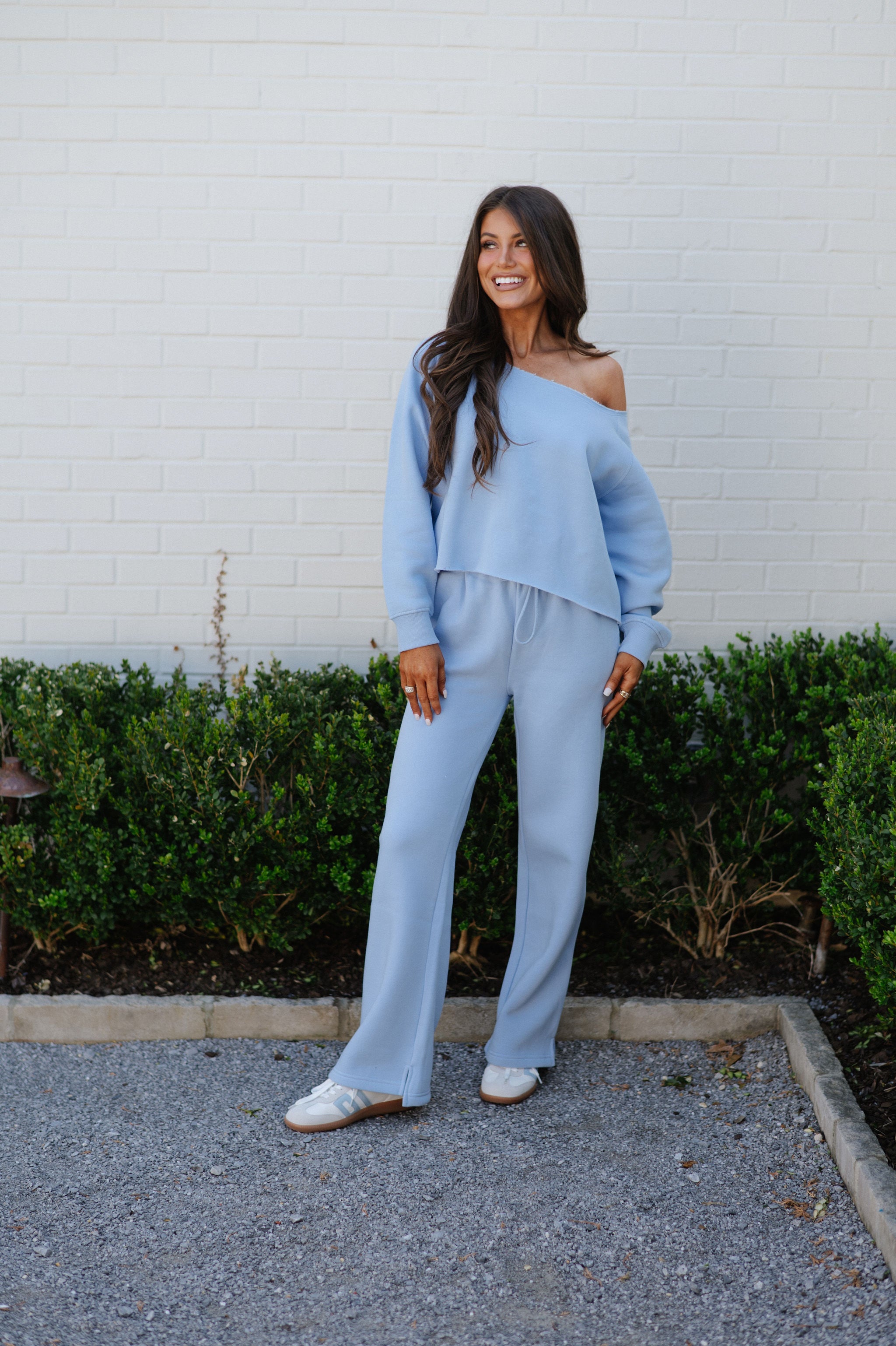 Fleece Off The Shoulder Top-Blue