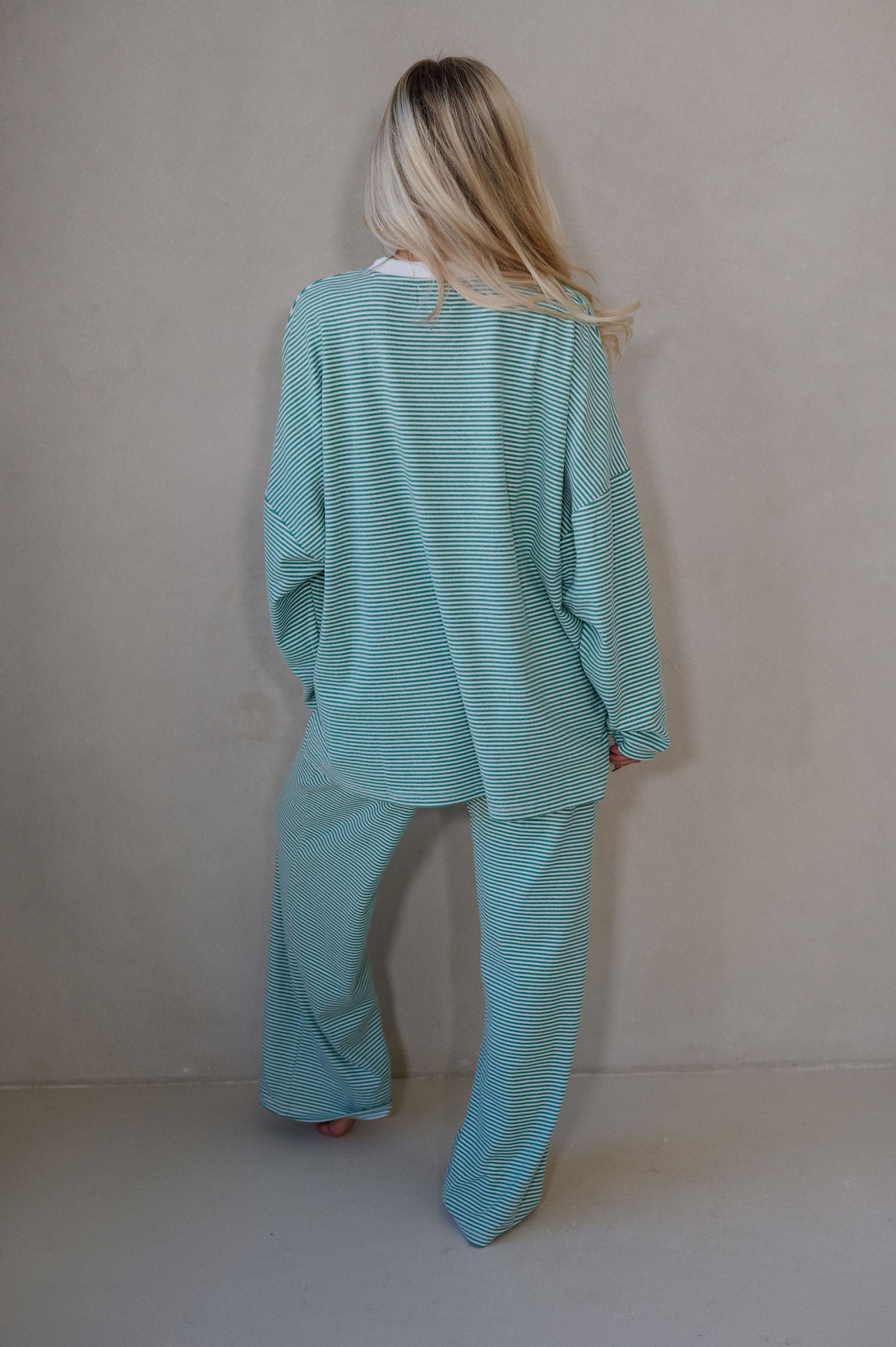 Lenni Striped Oversized Top-Green