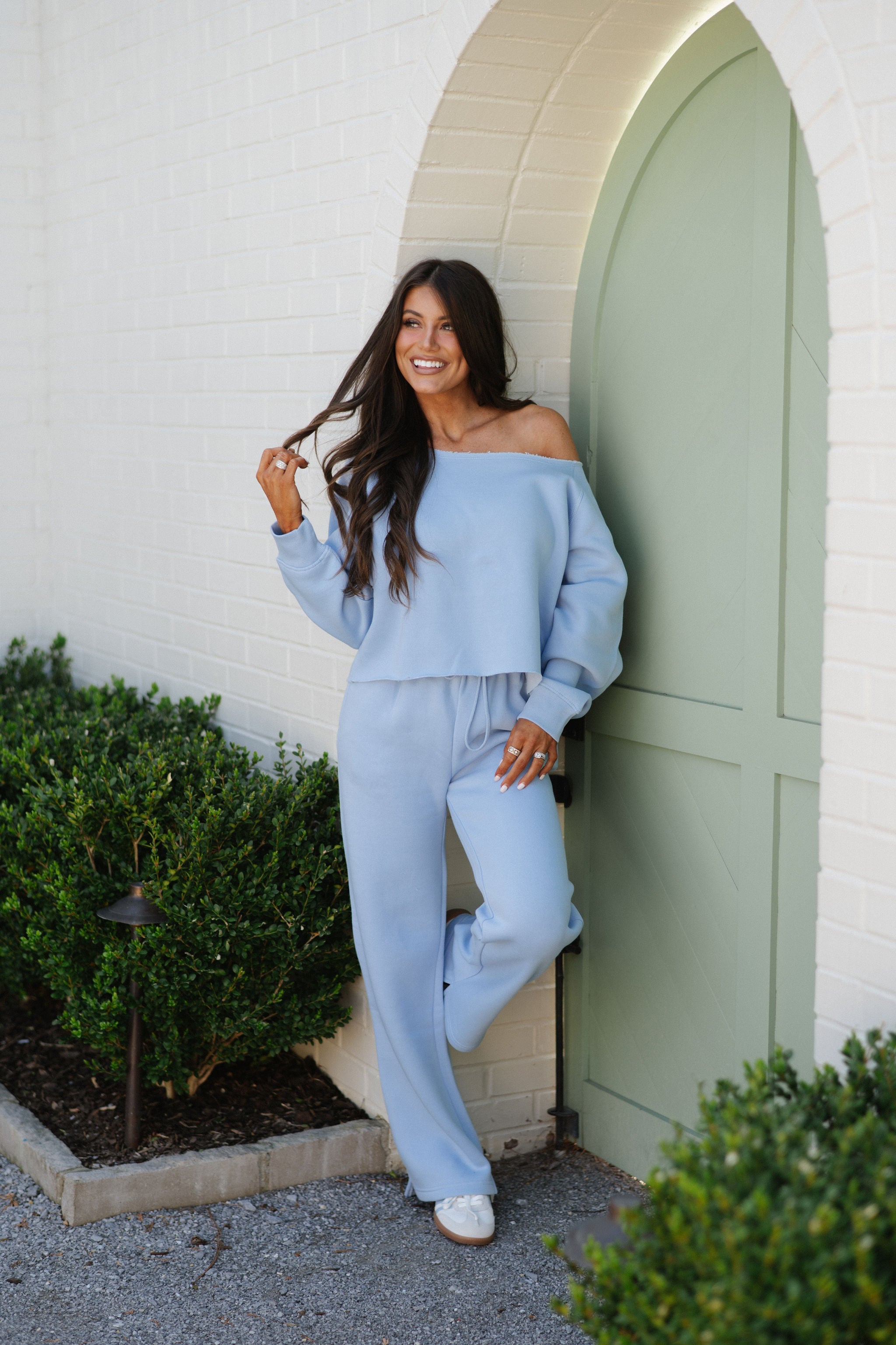 Fleece Off The Shoulder Top-Blue