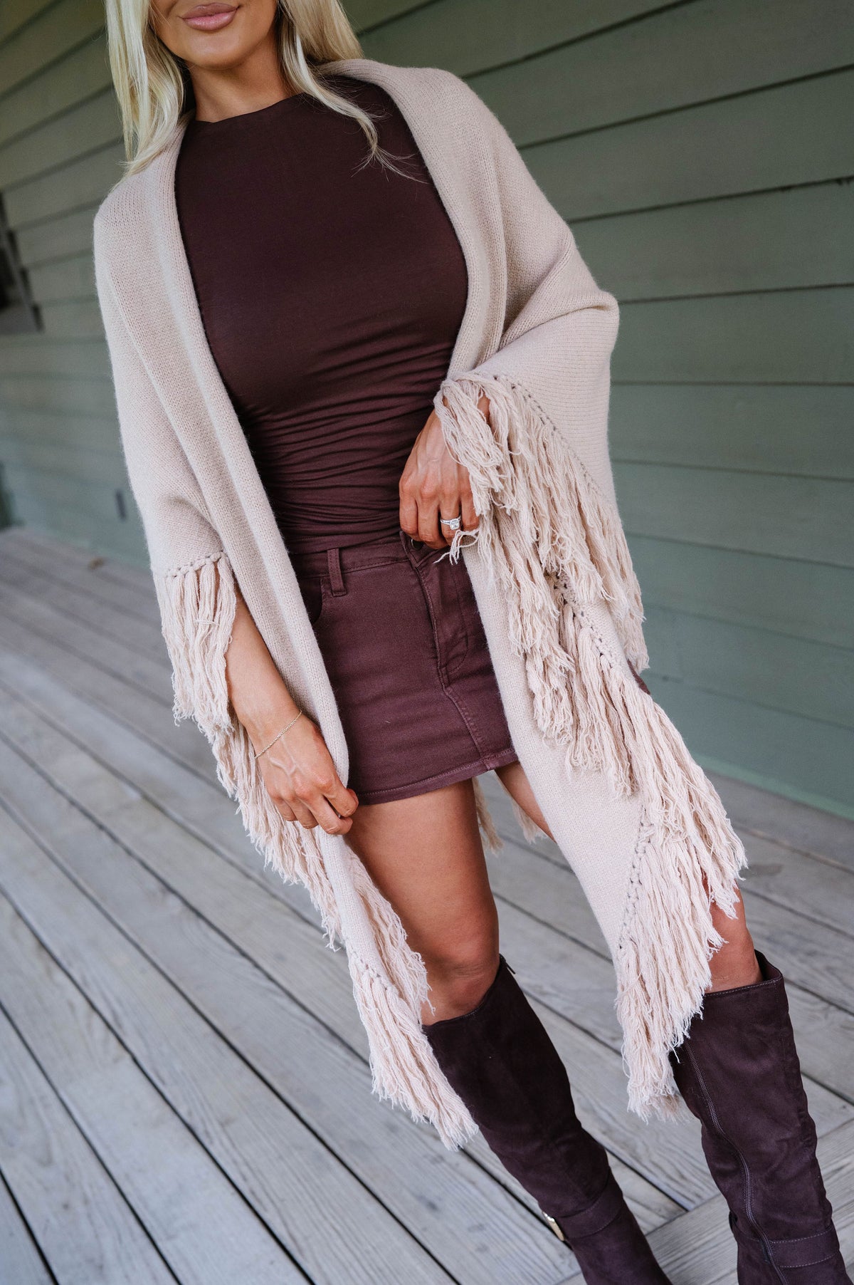 Mabel Fringe Poncho- Camel
