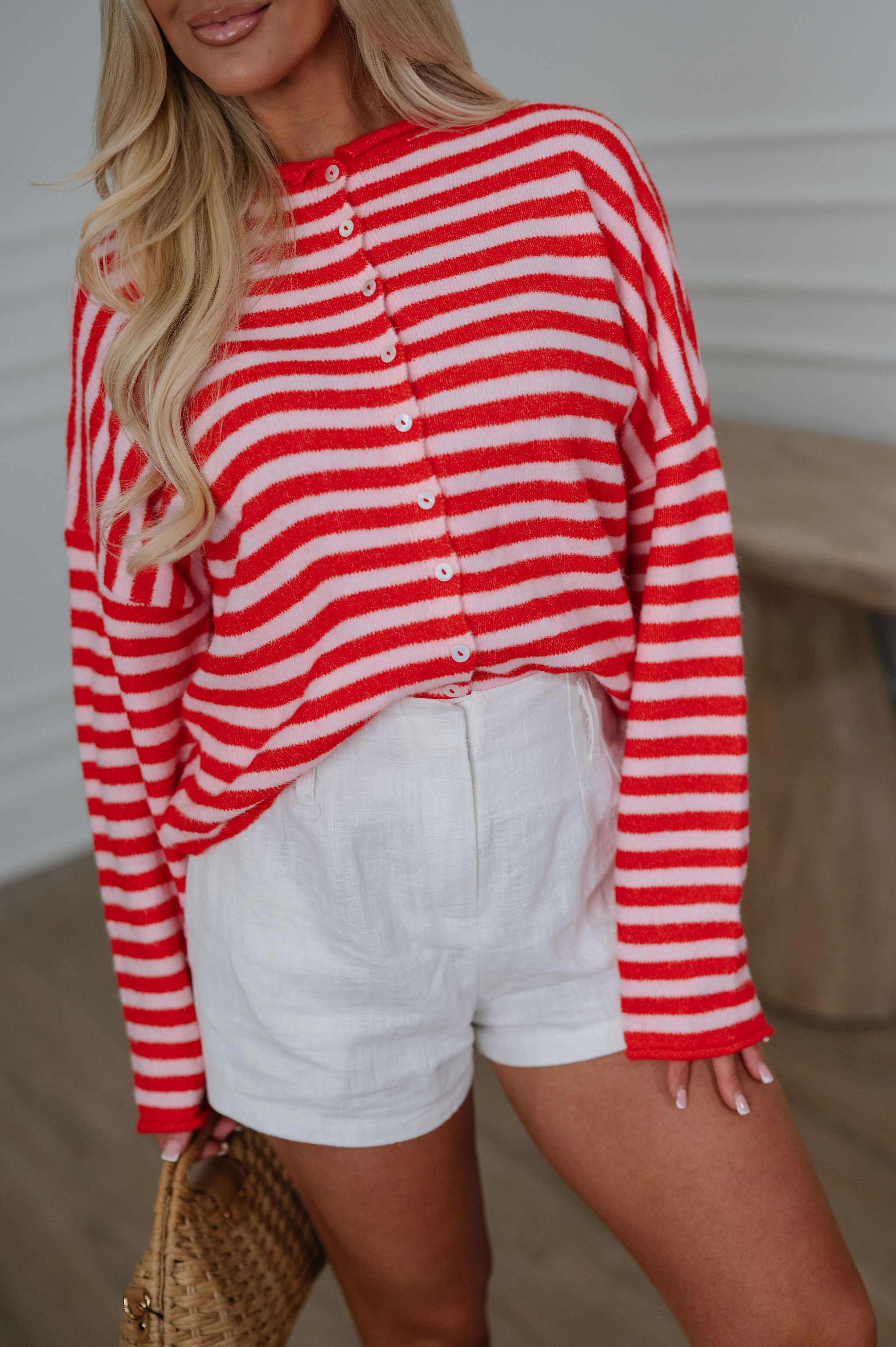 Sony Striped Cardigan-Pink/Red