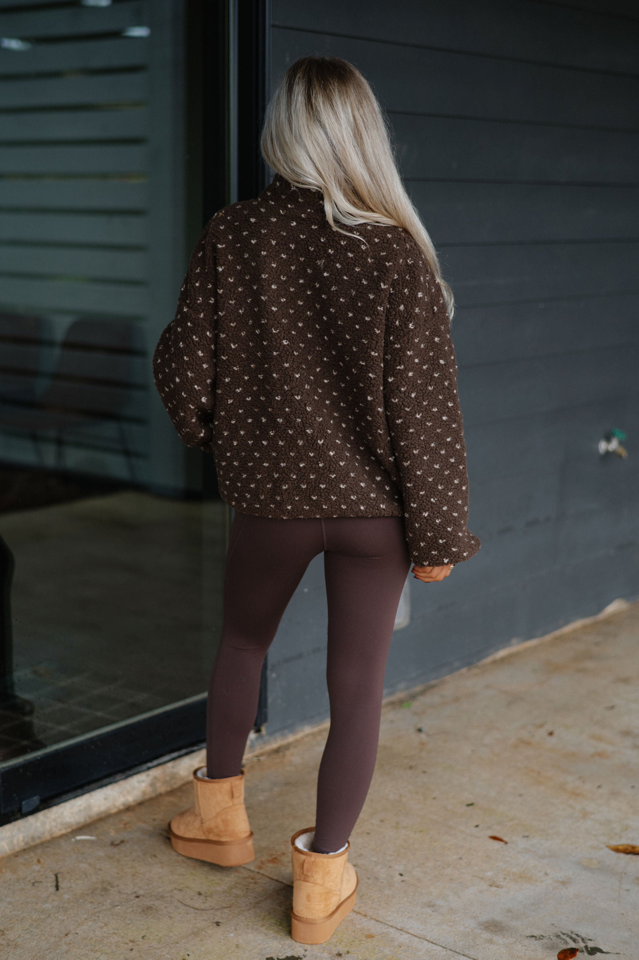 Heart Sherpa Fleece Pullover-Espresso