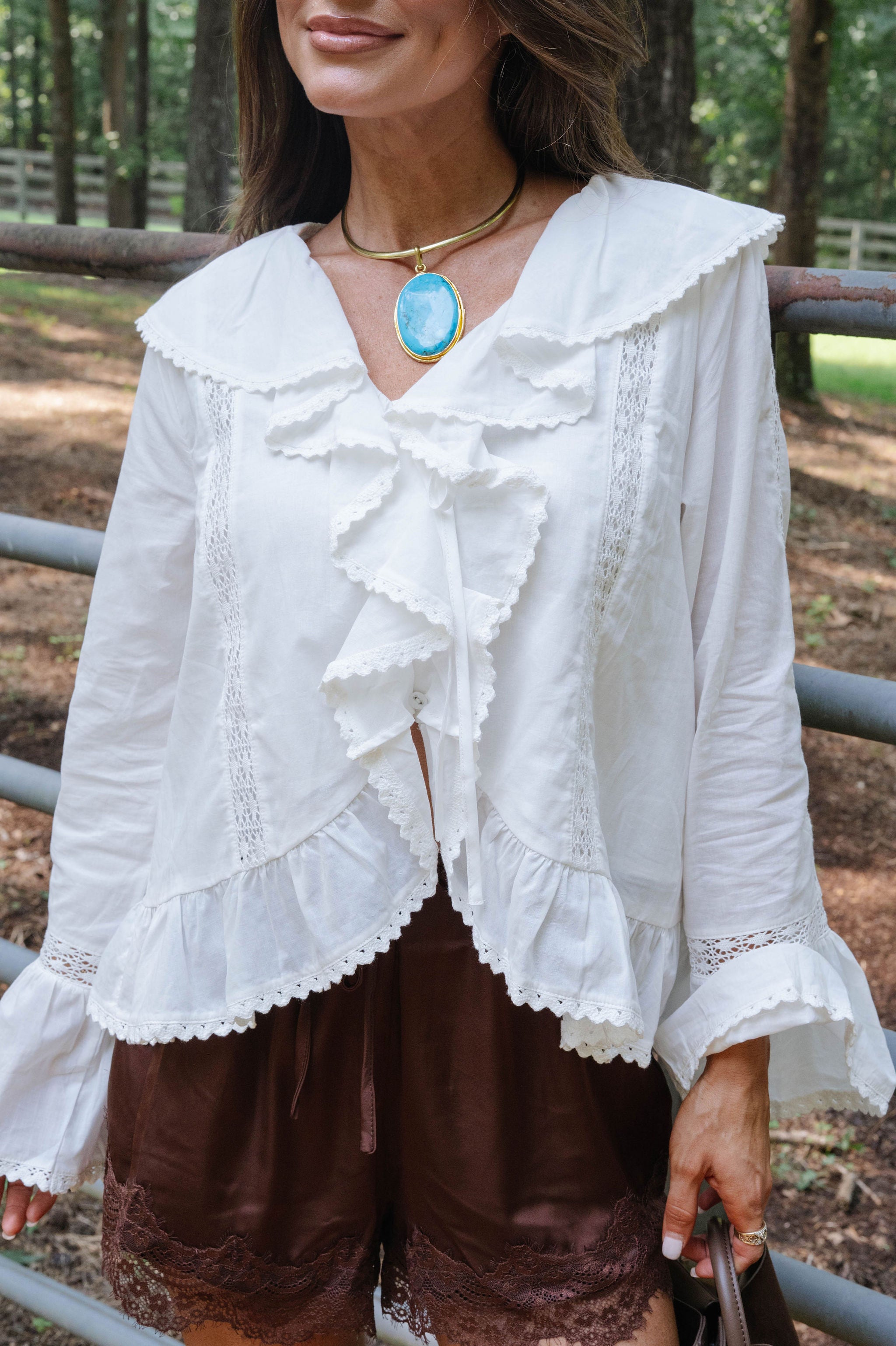 Celia Ruffle Laced Detail Blouse-Off White