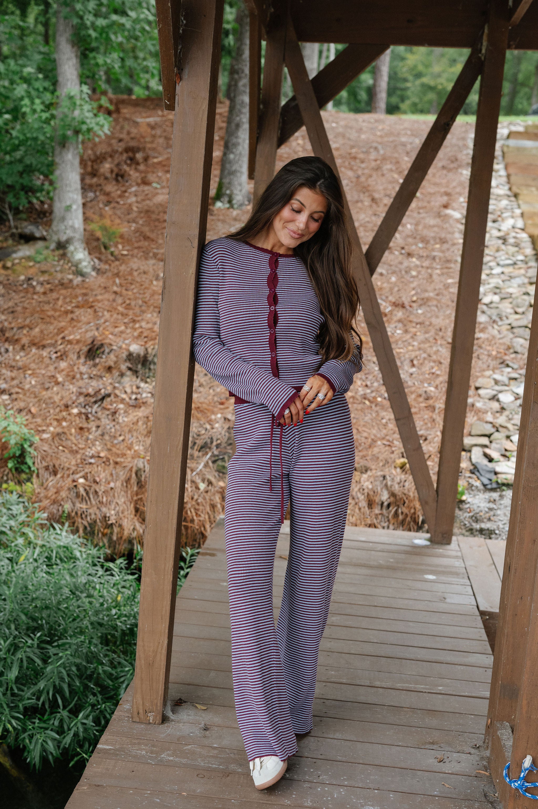 Nelly Striped Pants Set-Beet/Blue