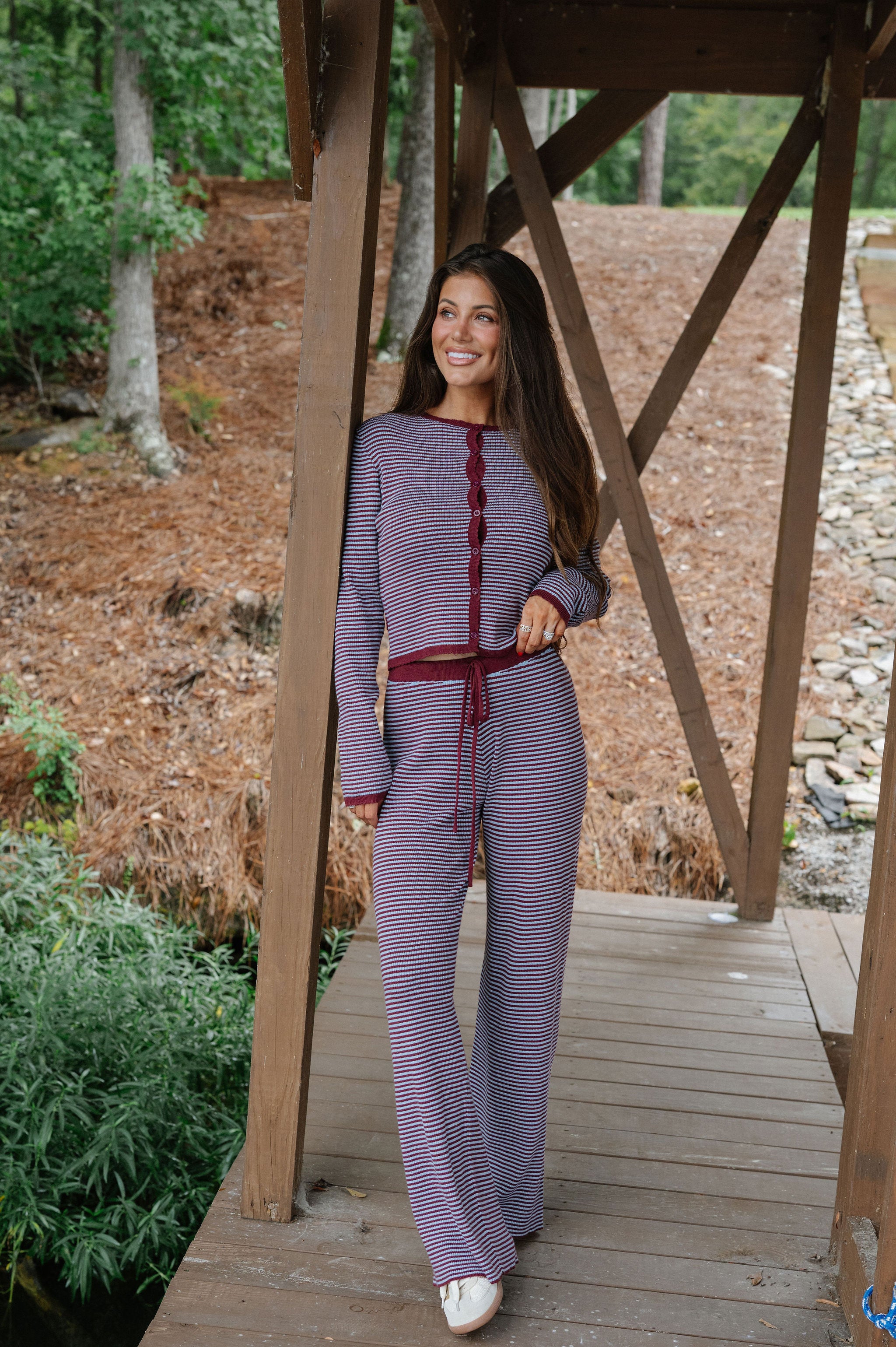 Nelly Striped Pants Set-Beet/Blue