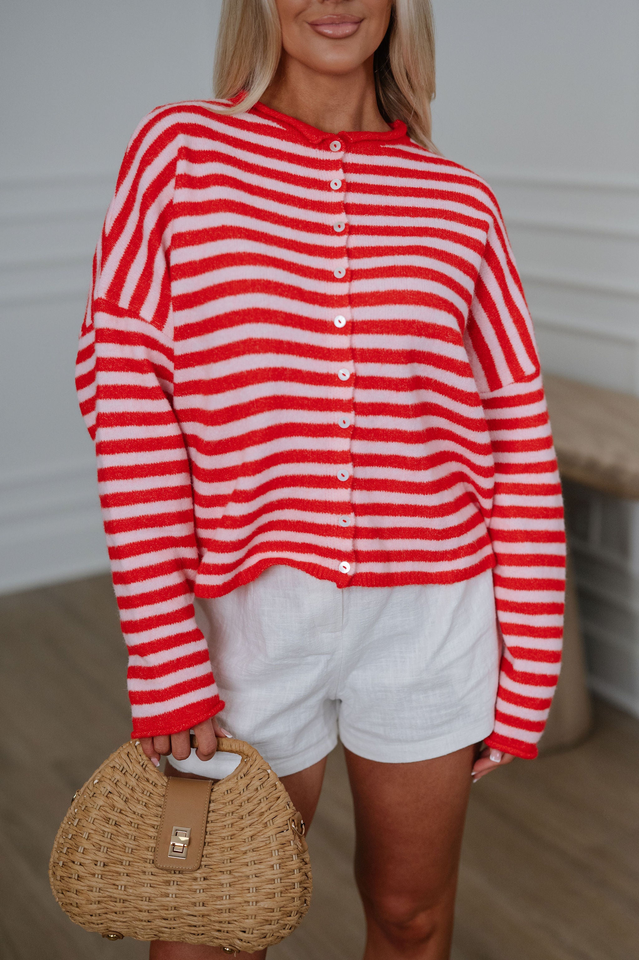 Sony Striped Cardigan-Pink/Red