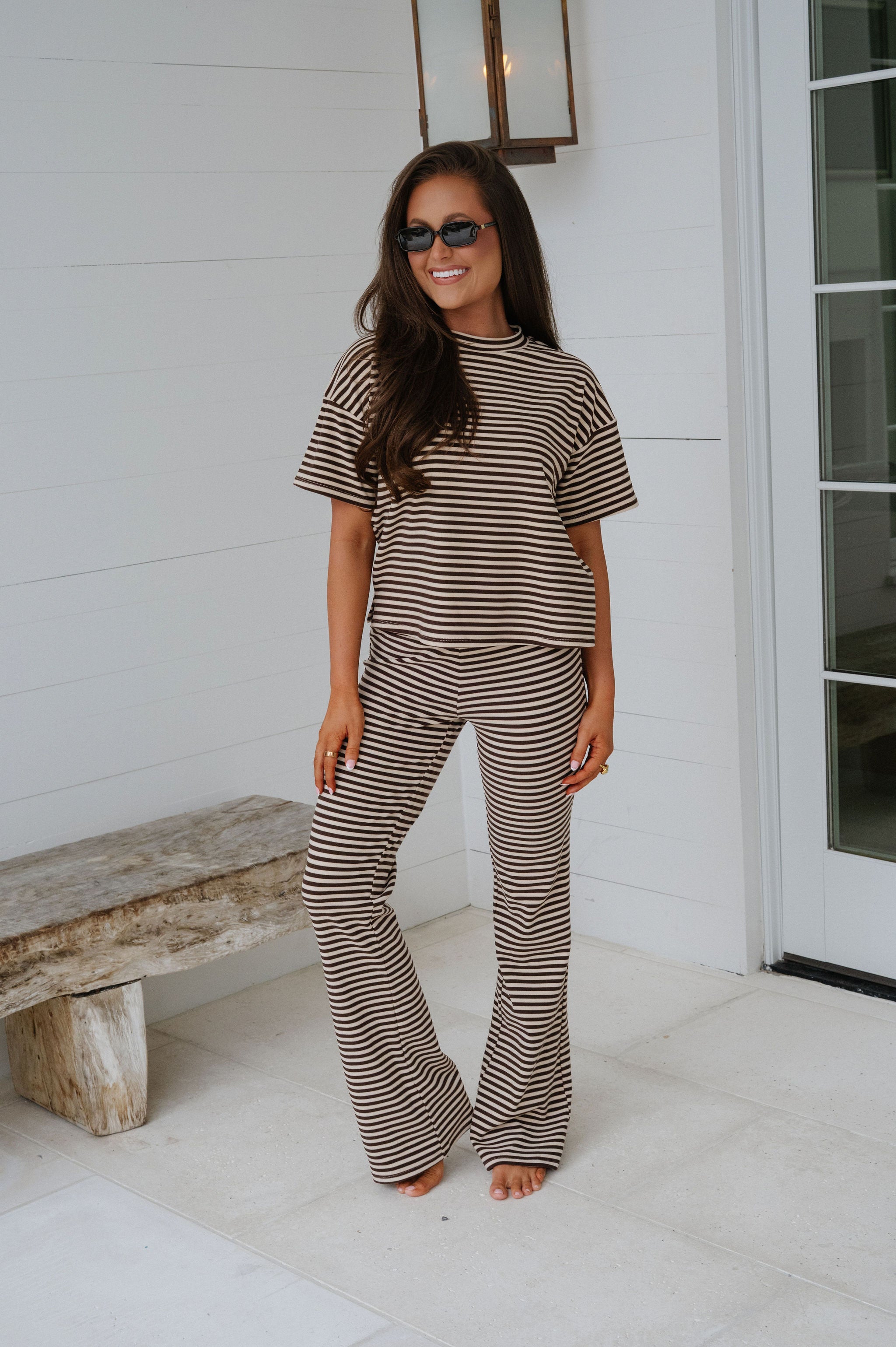 Dylan Striped Pants Set-Chocolate