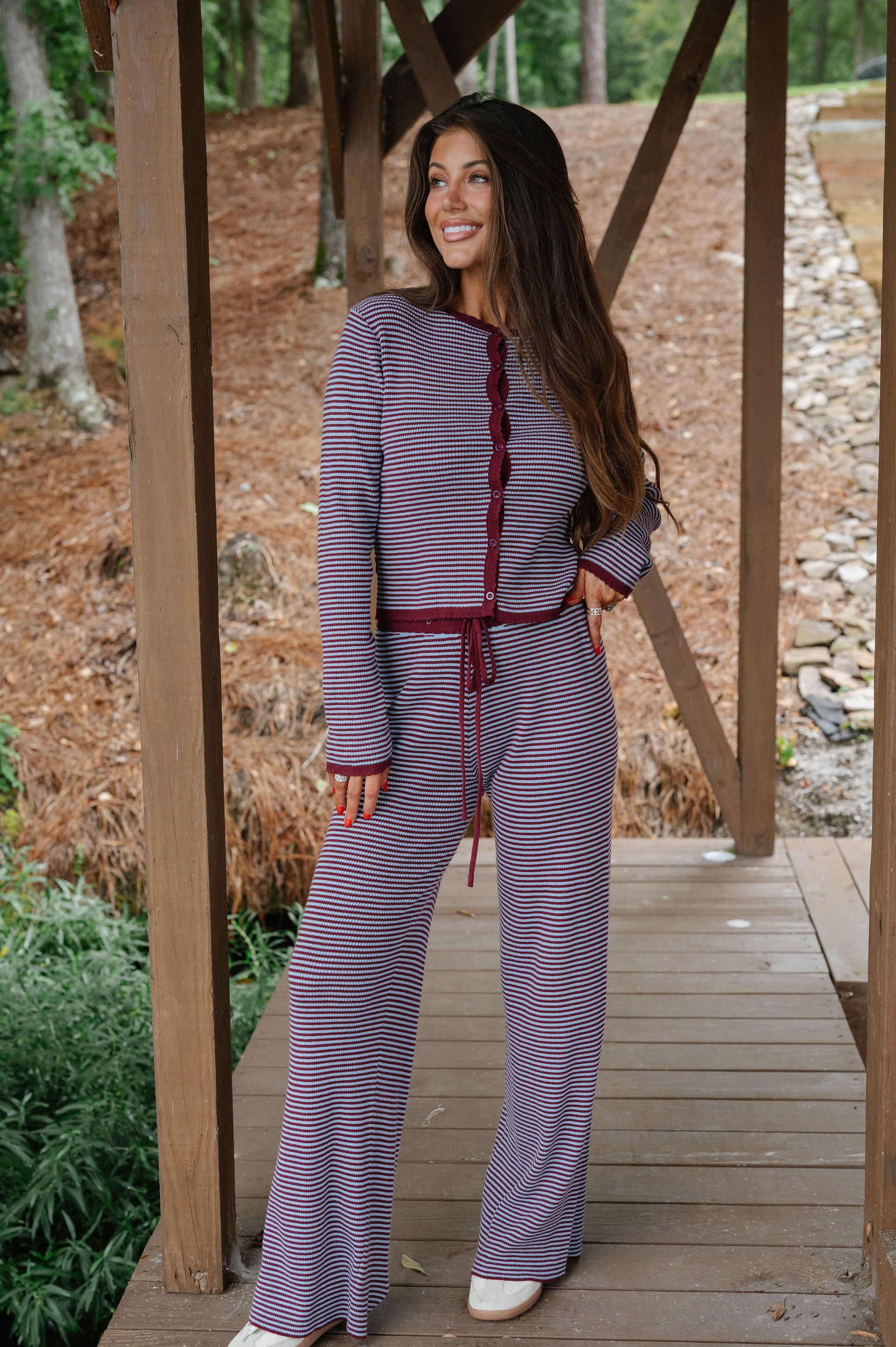 Nelly Striped Pants Set-Beet/Blue