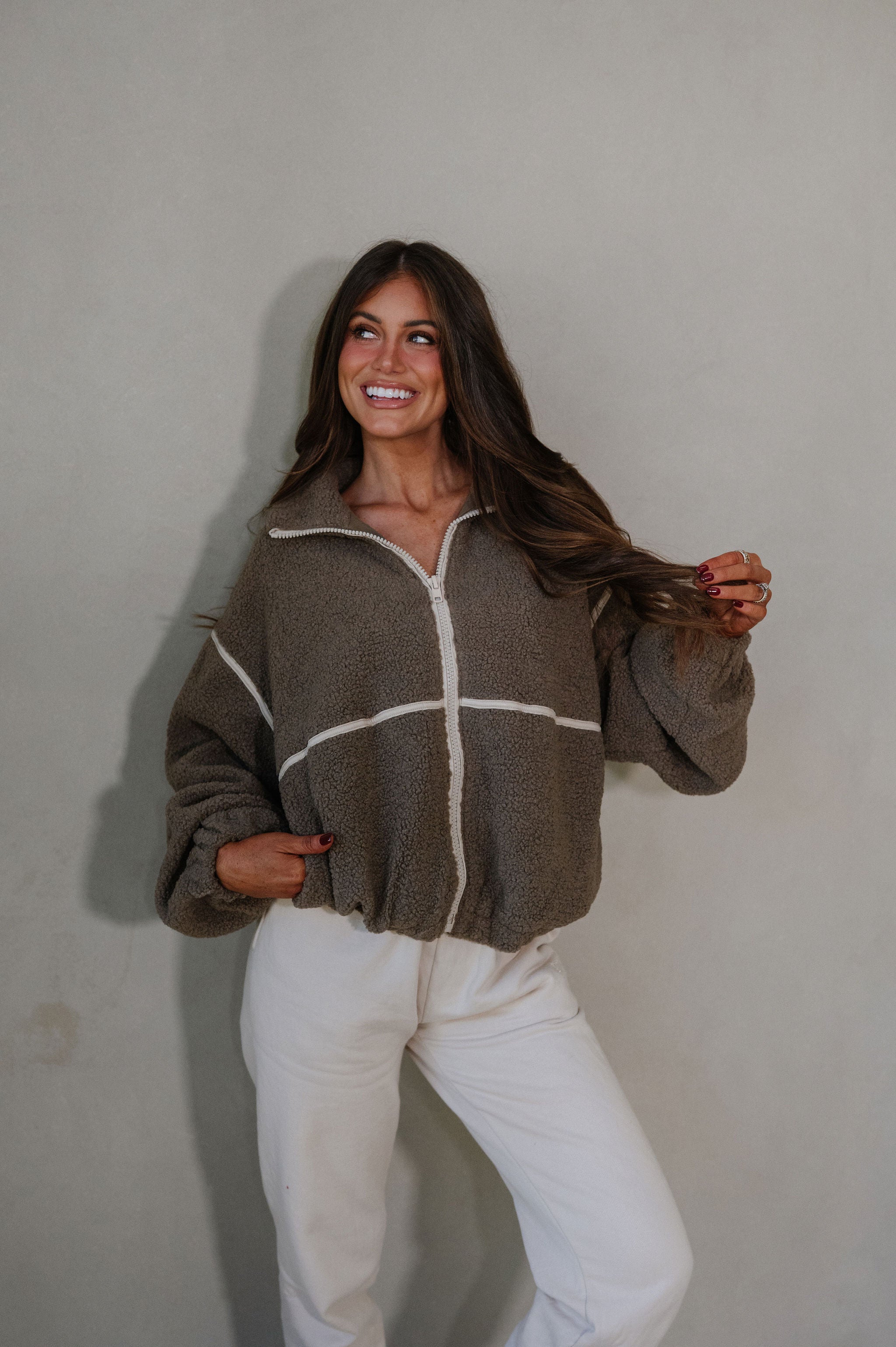 Bennie Leather Trimmed Jacket-Dark Stone