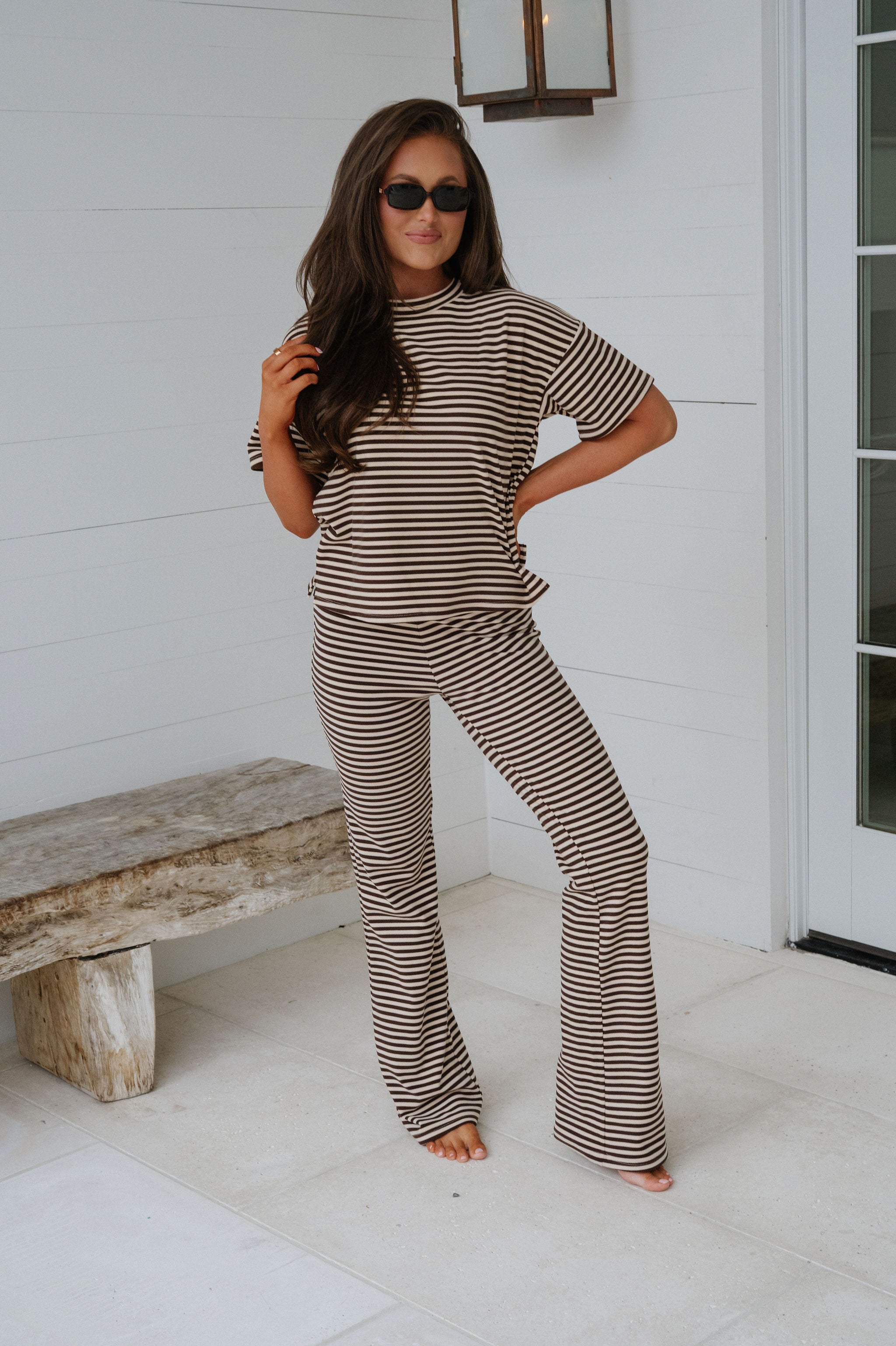Dylan Striped Pants Set-Chocolate
