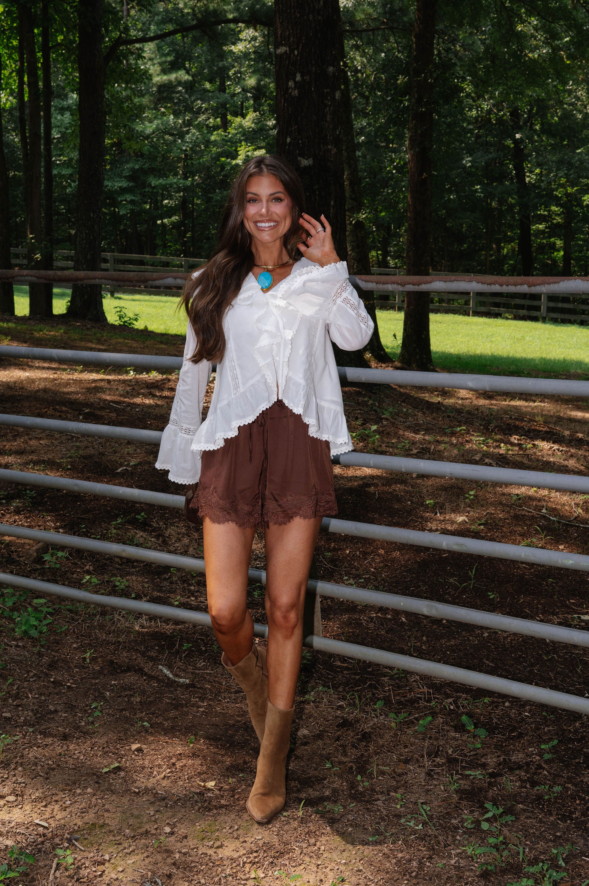 Celia Ruffle Laced Detail Blouse-Off White