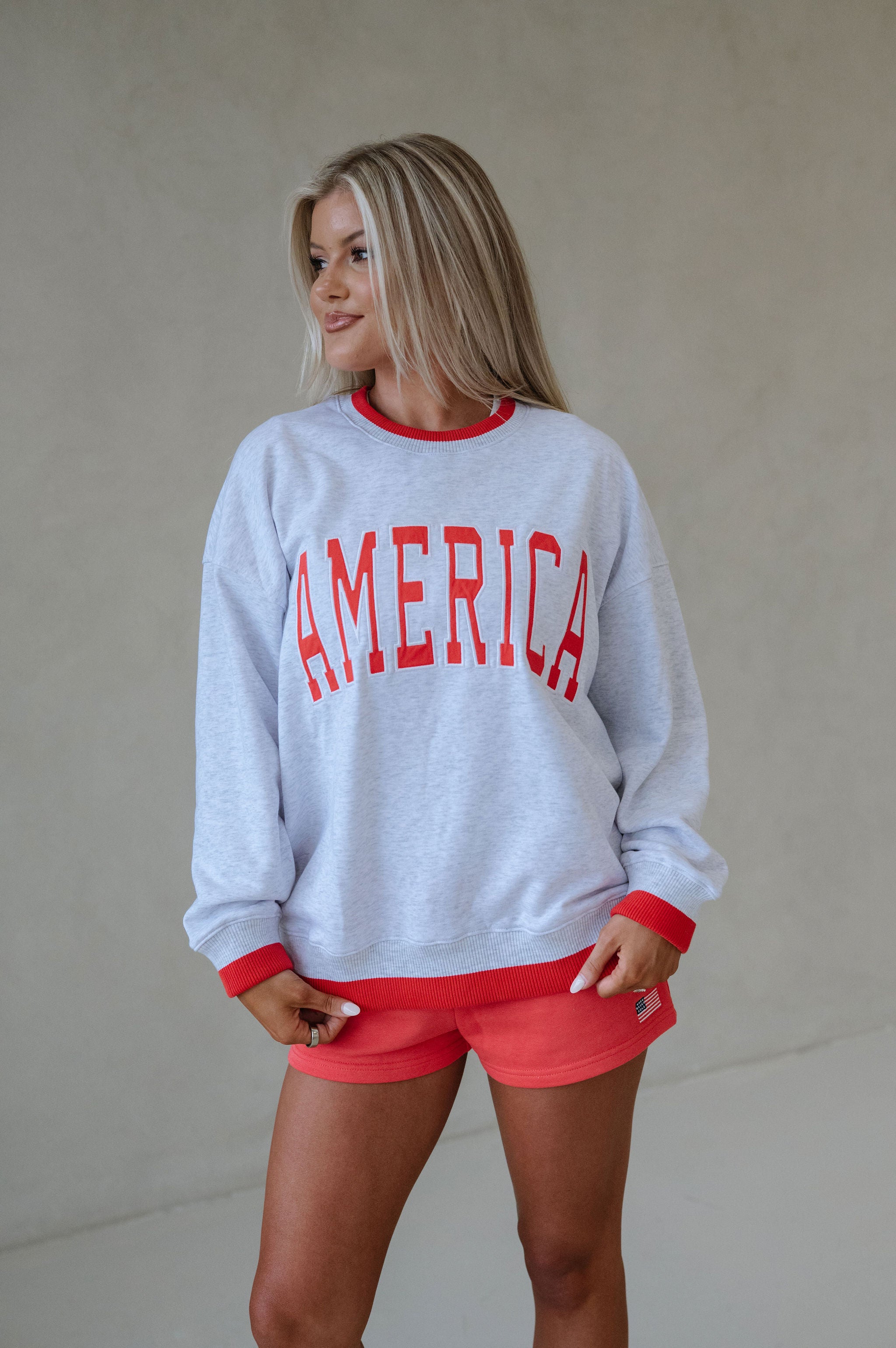 "America" Oversized Sweatshirt-Light Grey
