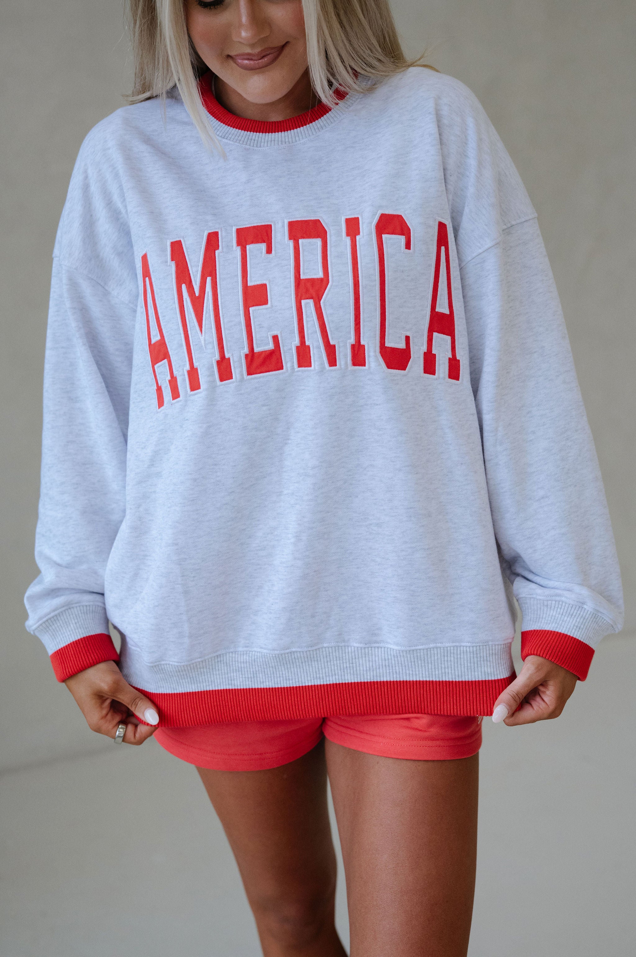 "America" Oversized Sweatshirt-Light Grey