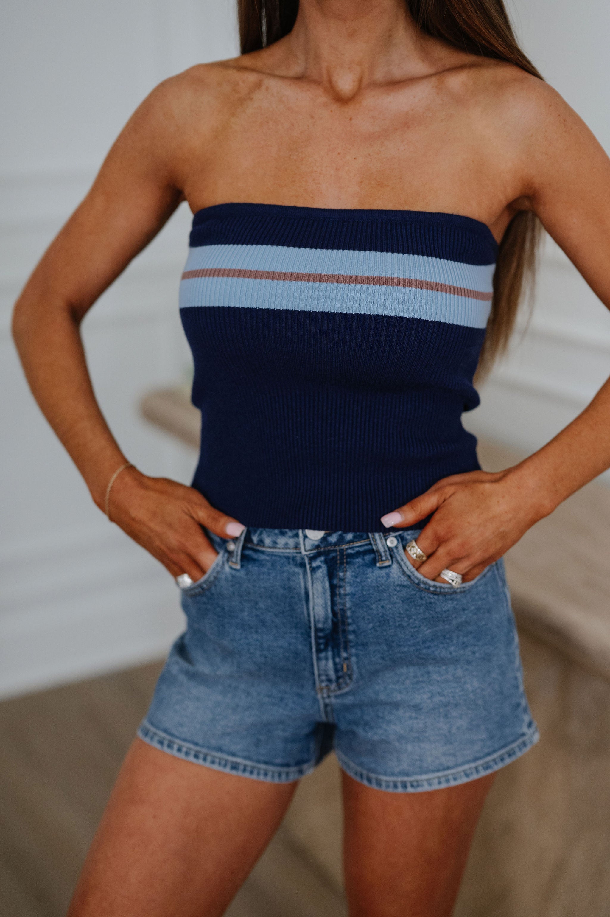 Carla Stripe Knit Top-Navy/Light Blue