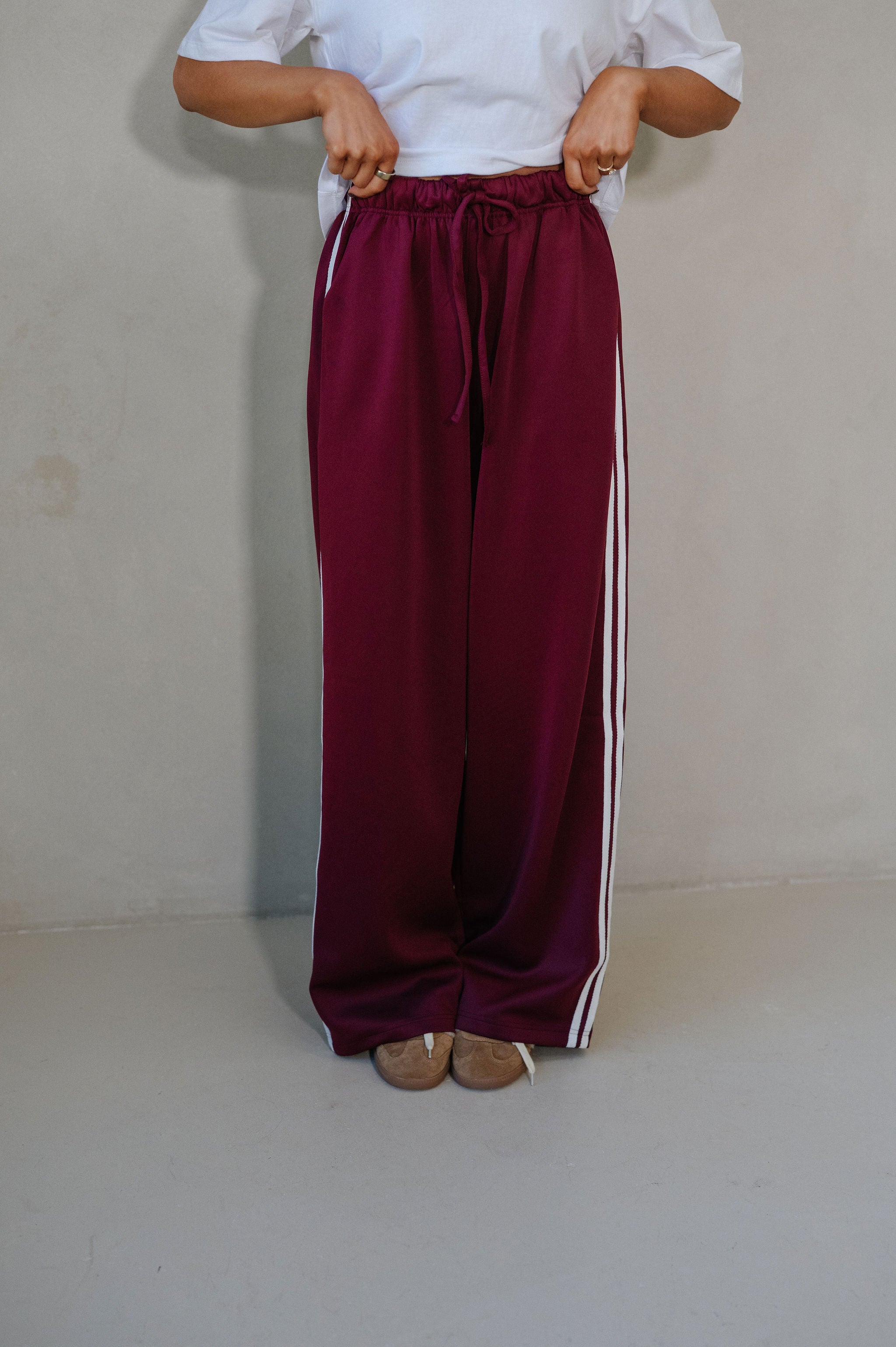 Wide Leg Track Pants-Maroon