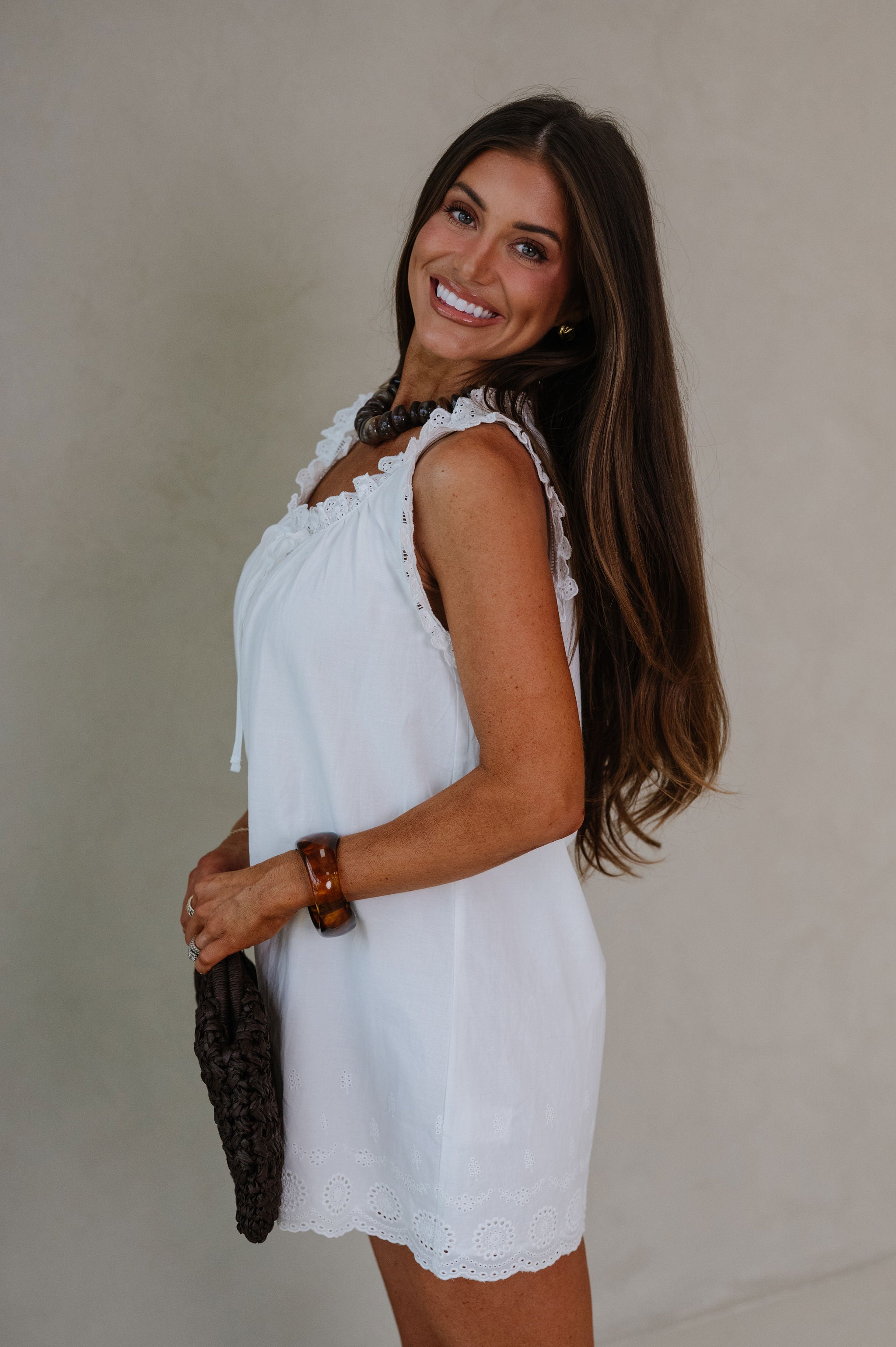 Daisy Scalloped Lace Mini Dress-Off White