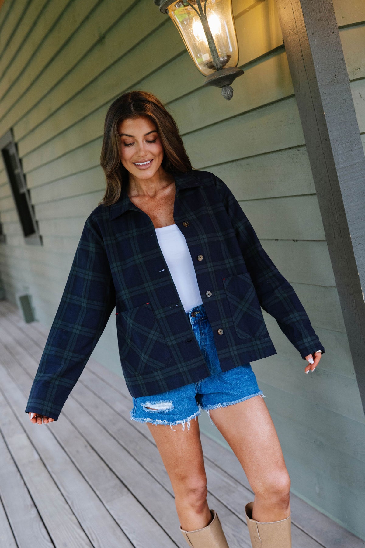Elizabeth Plaid Jacket-Navy