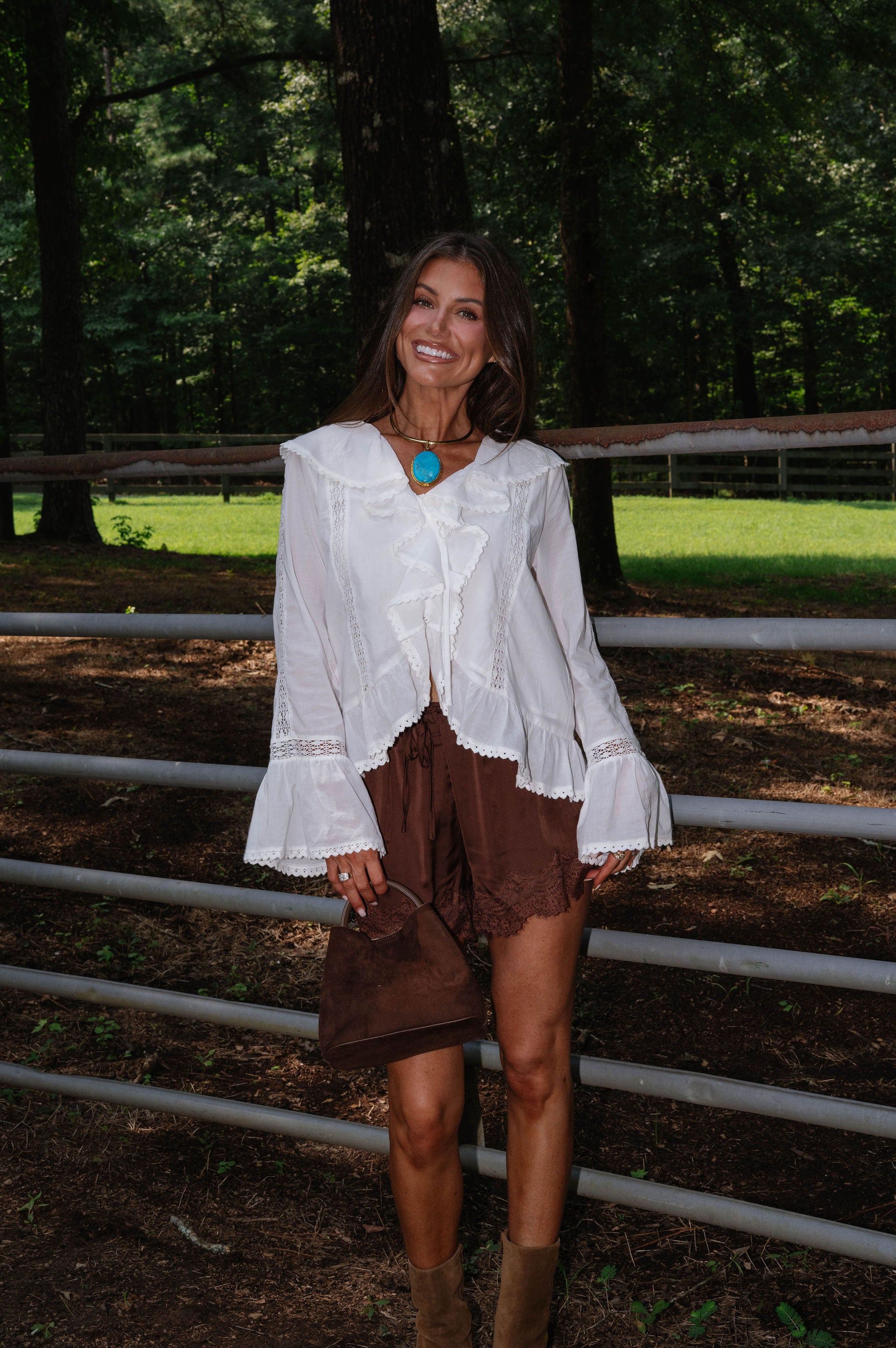 Celia Ruffle Laced Detail Blouse-Off White