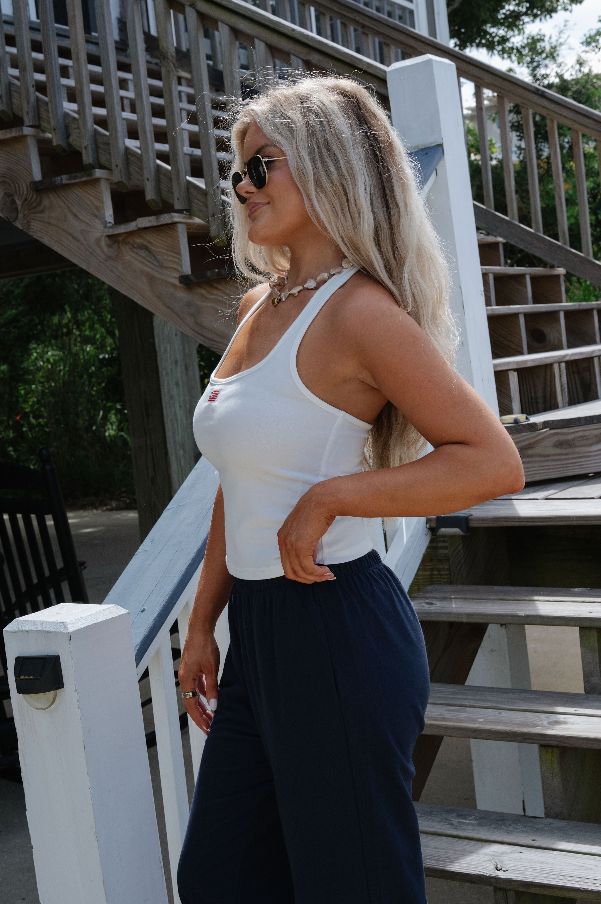 American Flag Halter Top-White
