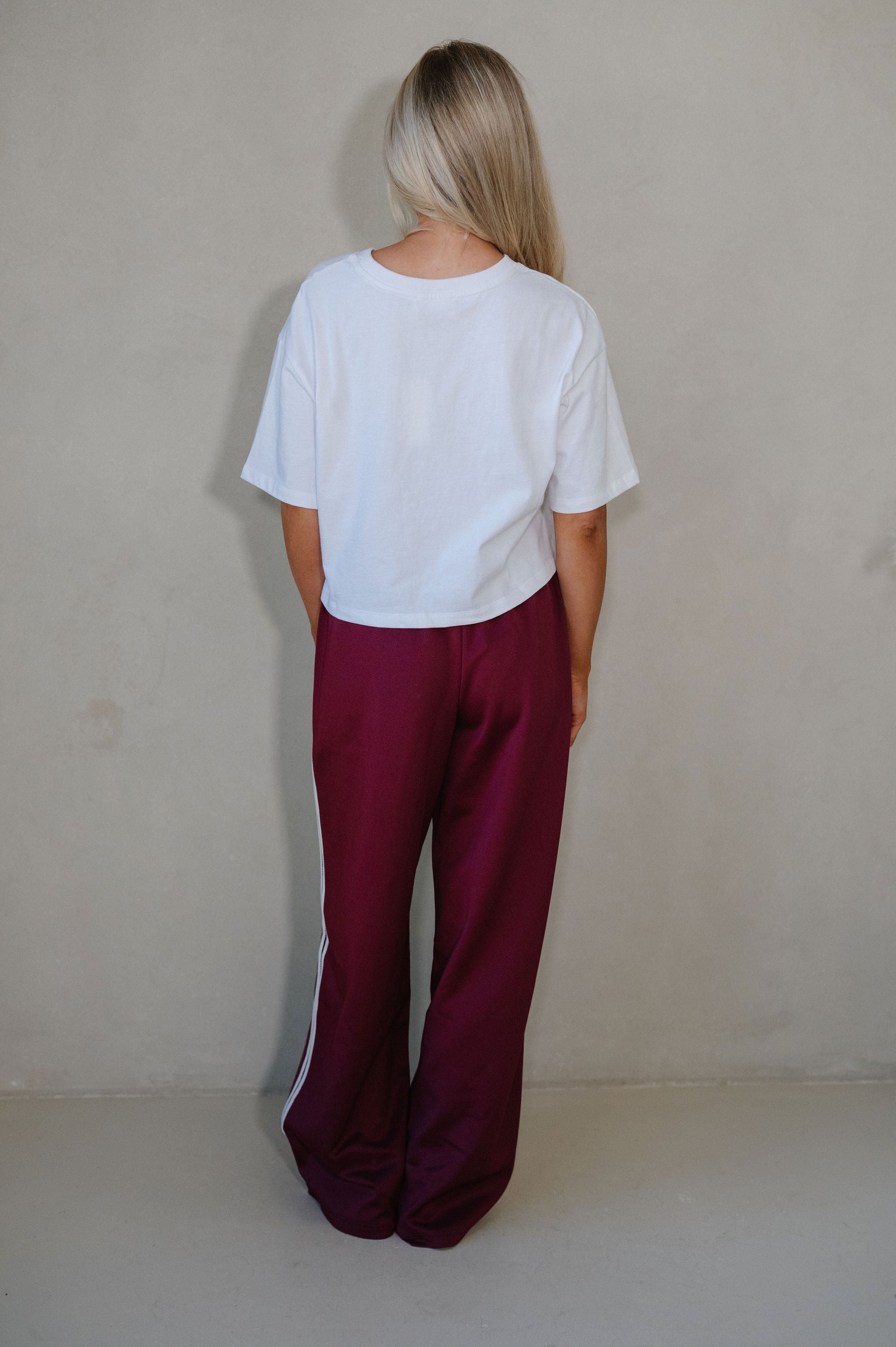 Wide Leg Track Pants-Maroon