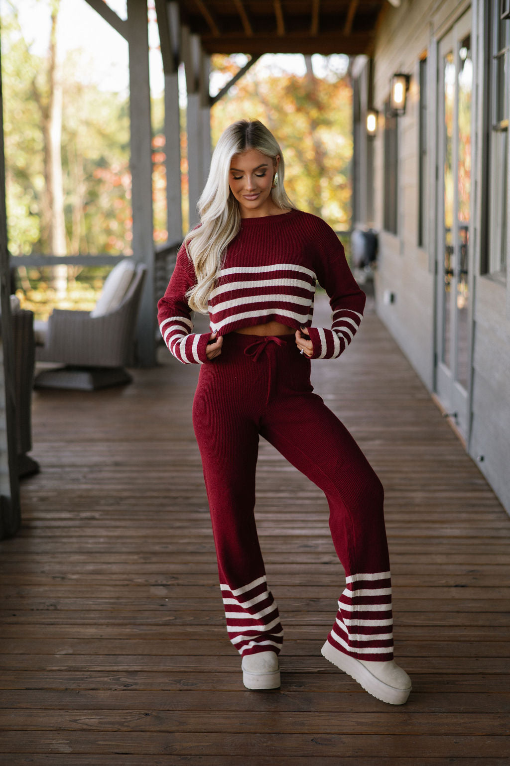 Teagan Pants Set-Burgundy/Natural