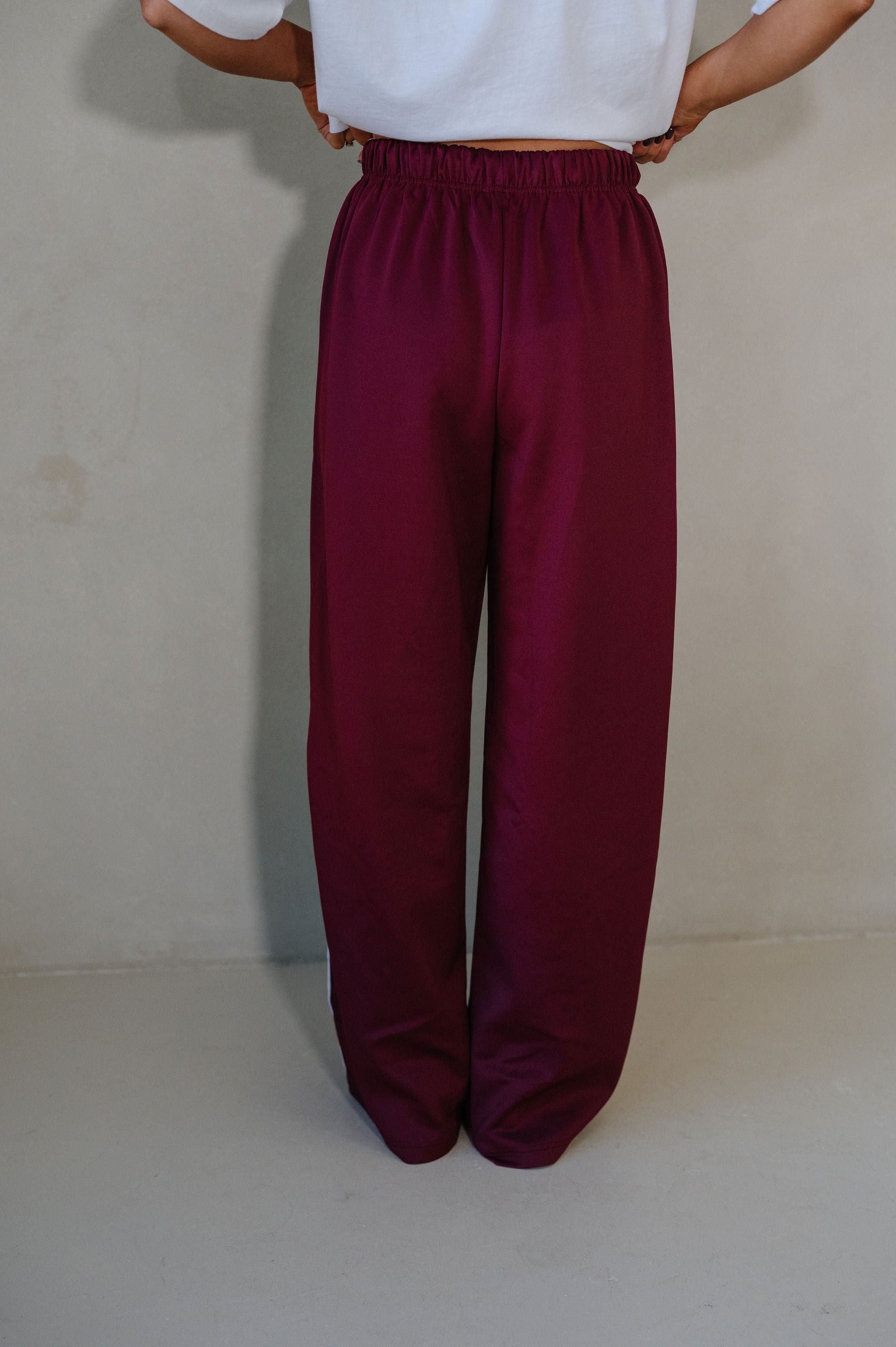 Wide Leg Track Pants-Maroon
