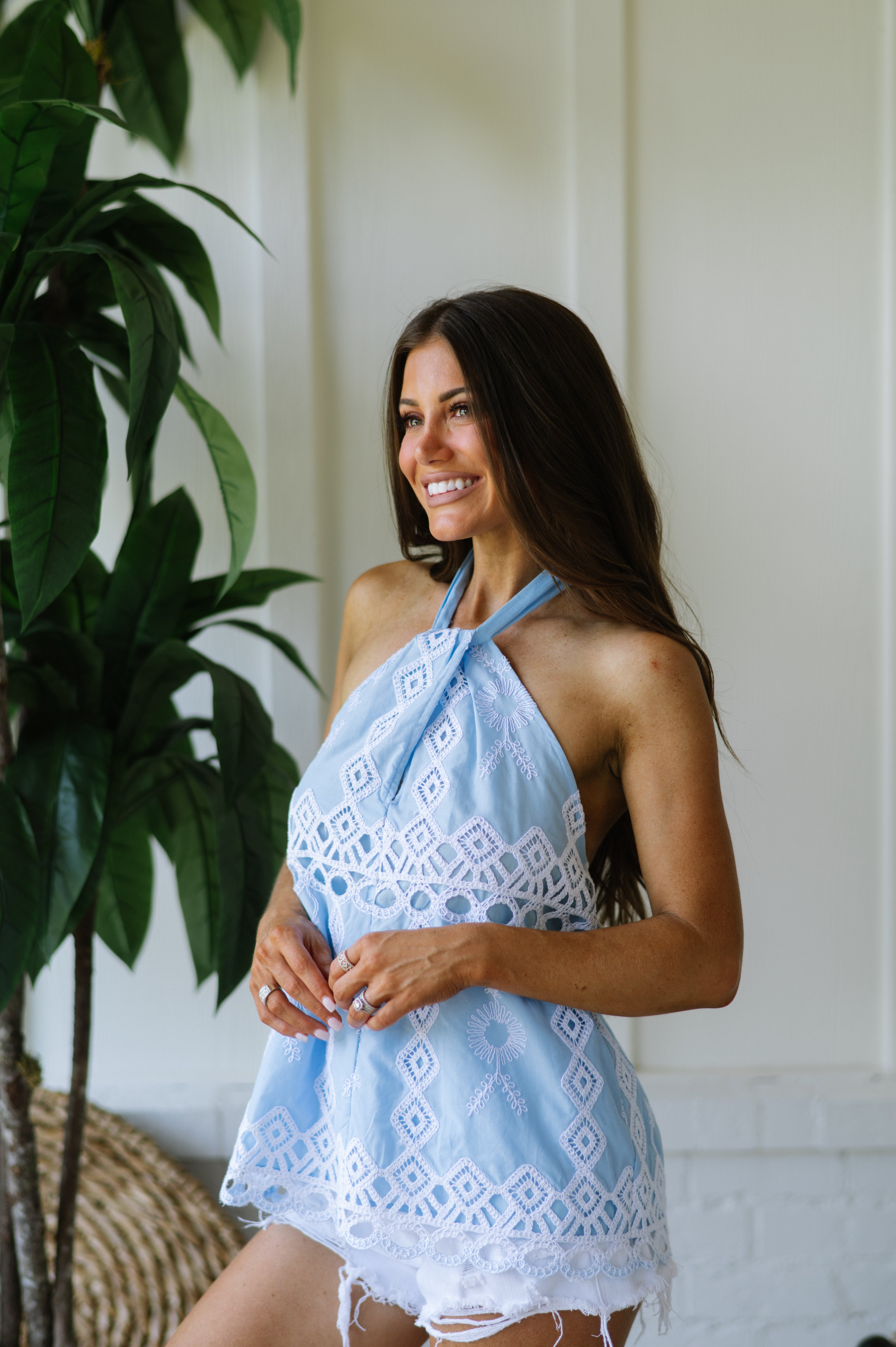 Perla Halter Top- Light Blue