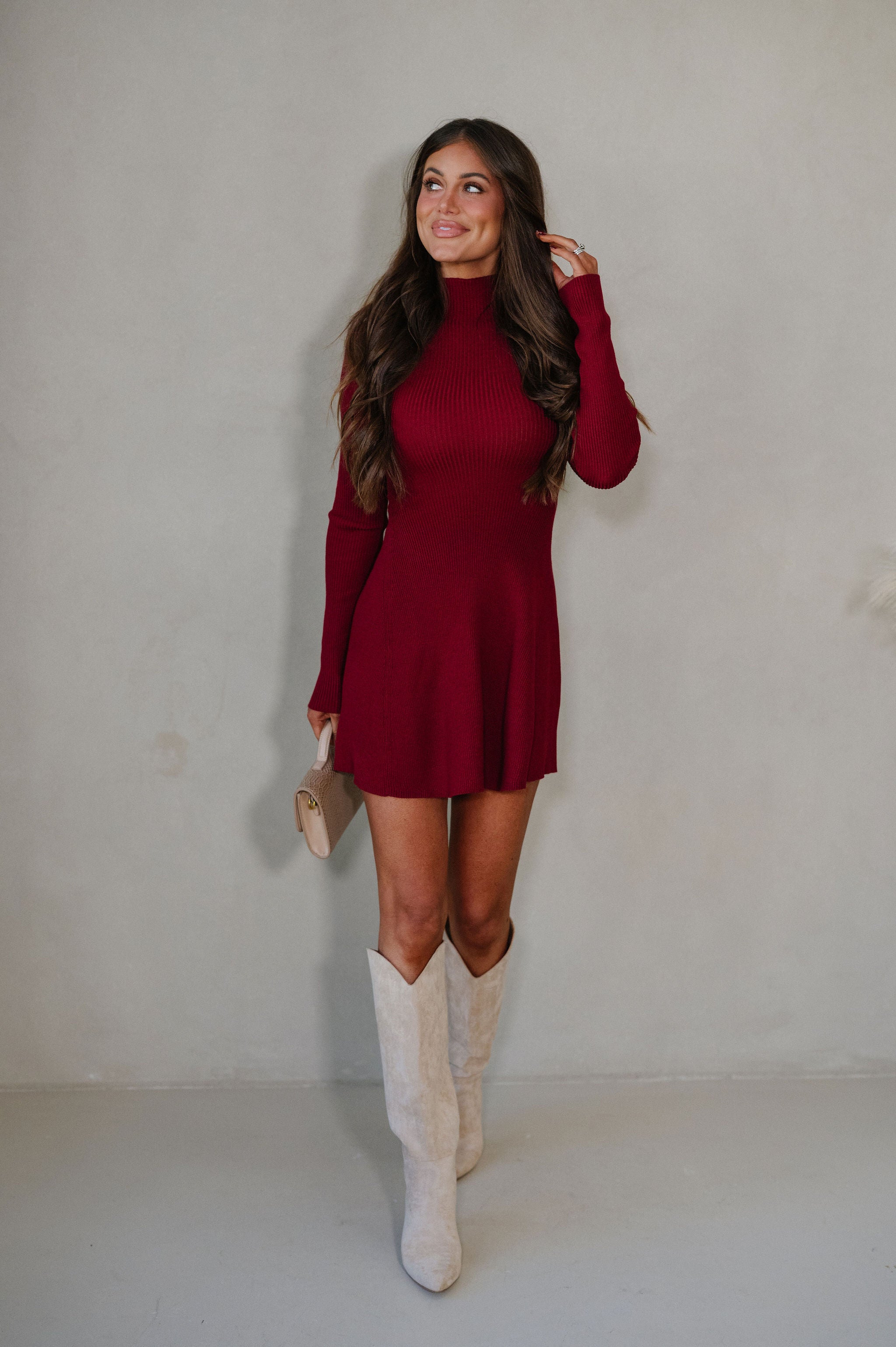 Jayde Sweater Knit Dress-Burgundy