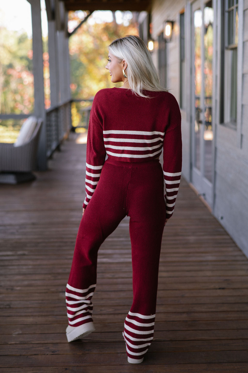 Teagan Pants Set-Burgundy/Natural